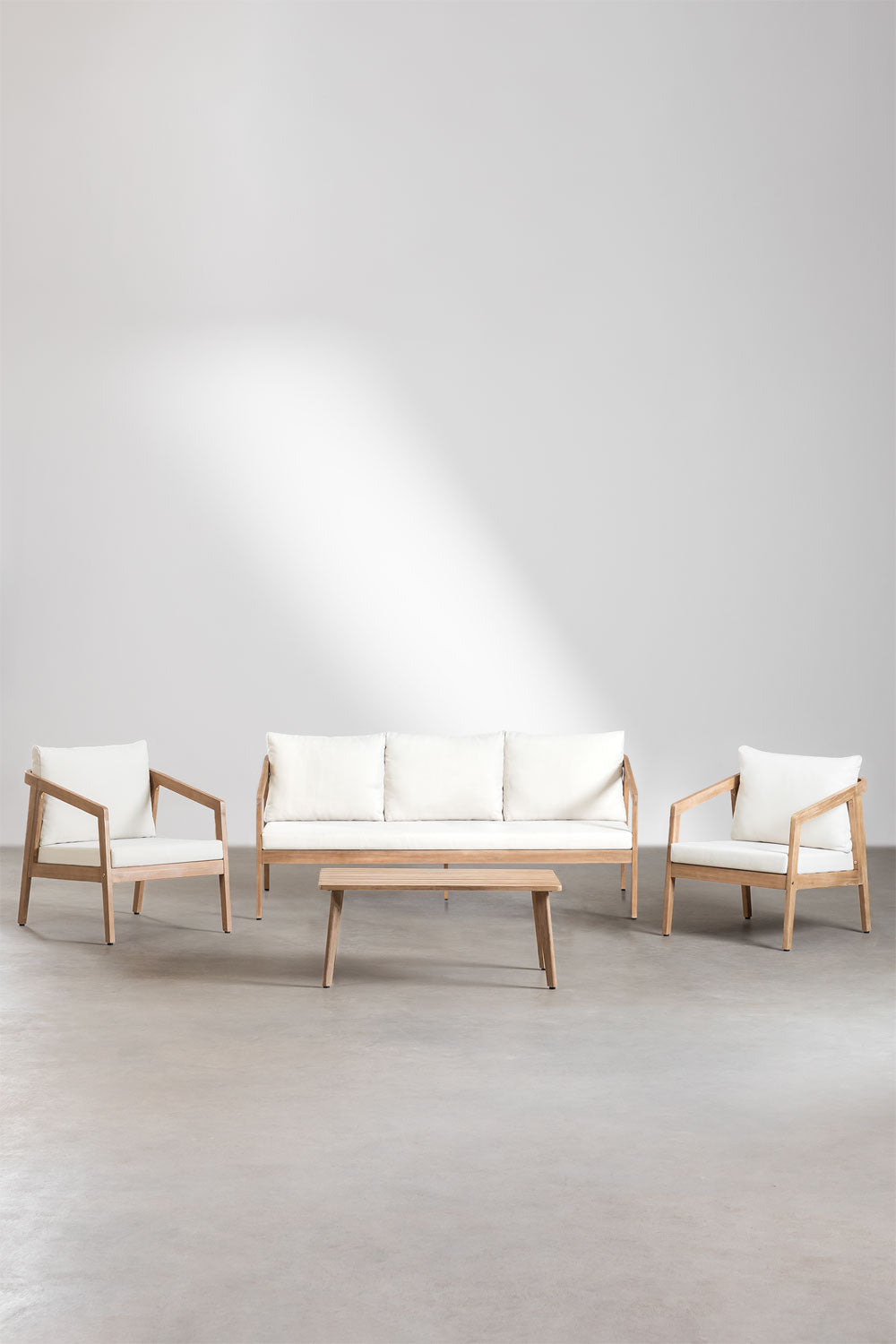 VIRVO set, sofa, 2 armchairs and a table, light (2 variants)