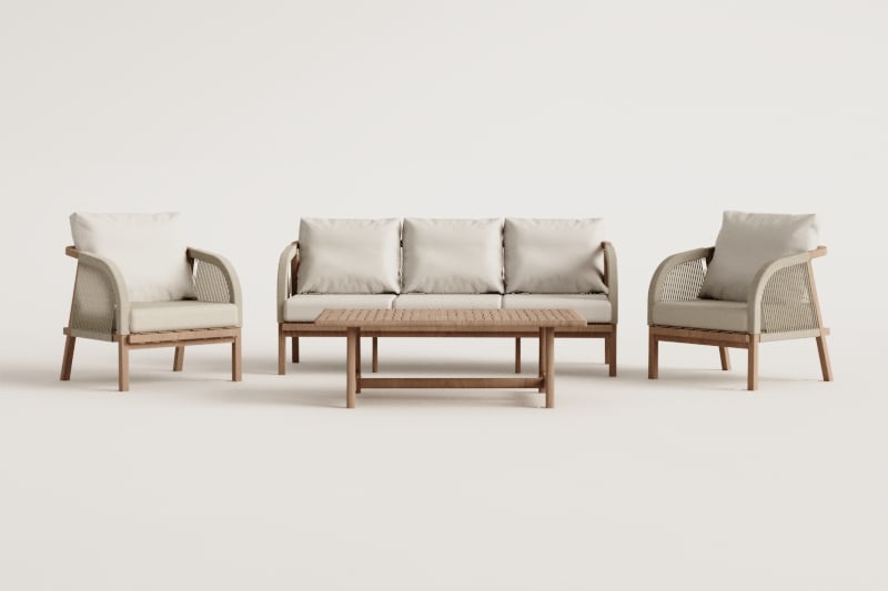 Set DEXTER, sofa, 2 armchairs and table, army green