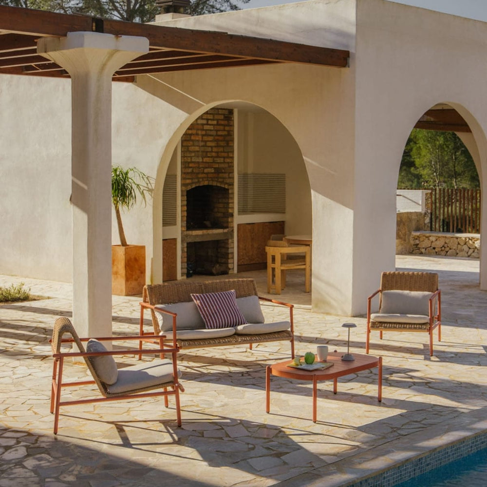 RATANO Outdoor set, four-seater, aluminum, terracotta