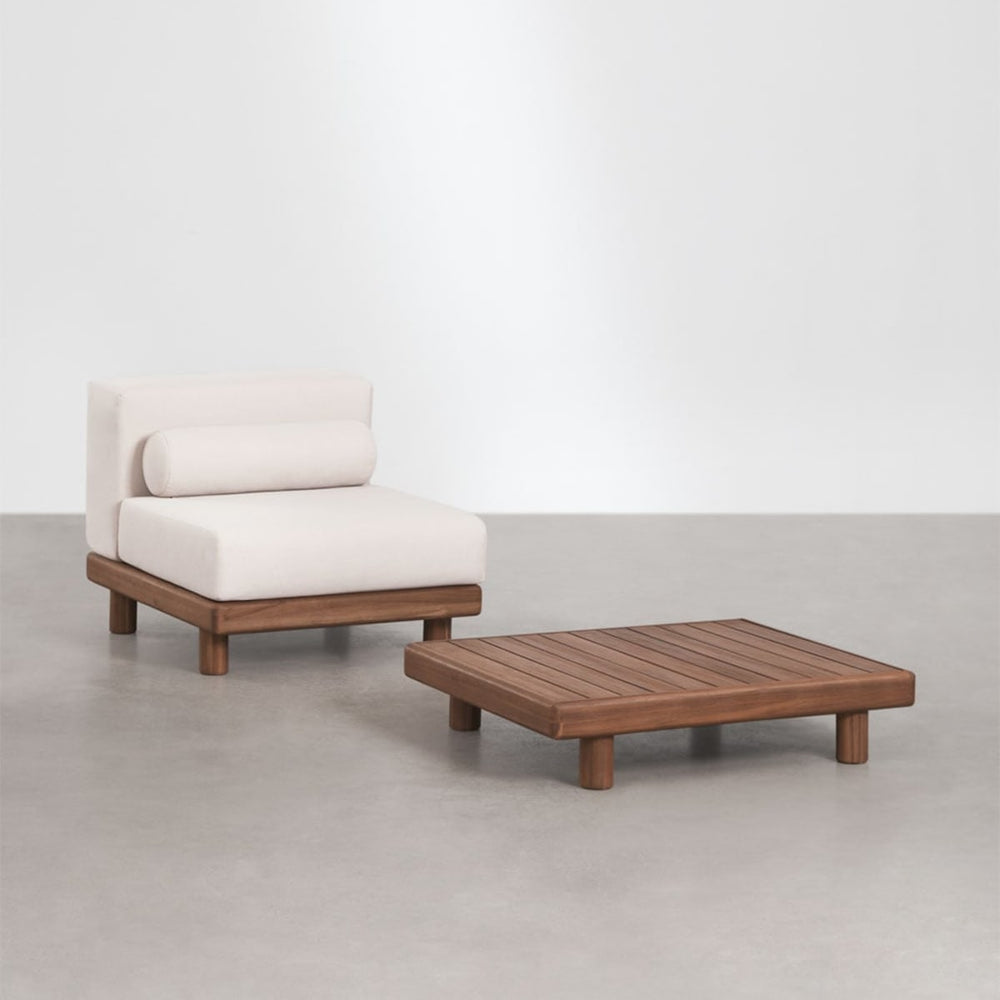 Outdoor armchair KORKO with a table, acacia