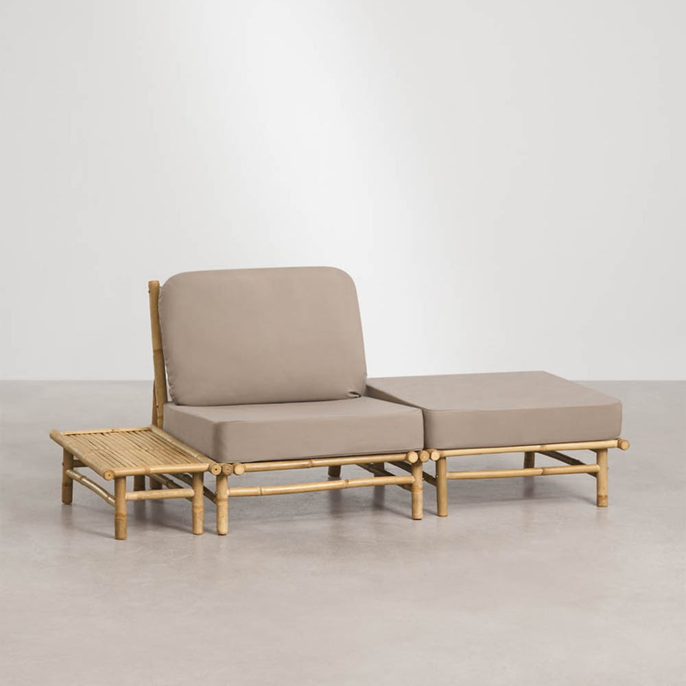 Set BAMBUS, armchair, pouffe and table, mocha brown