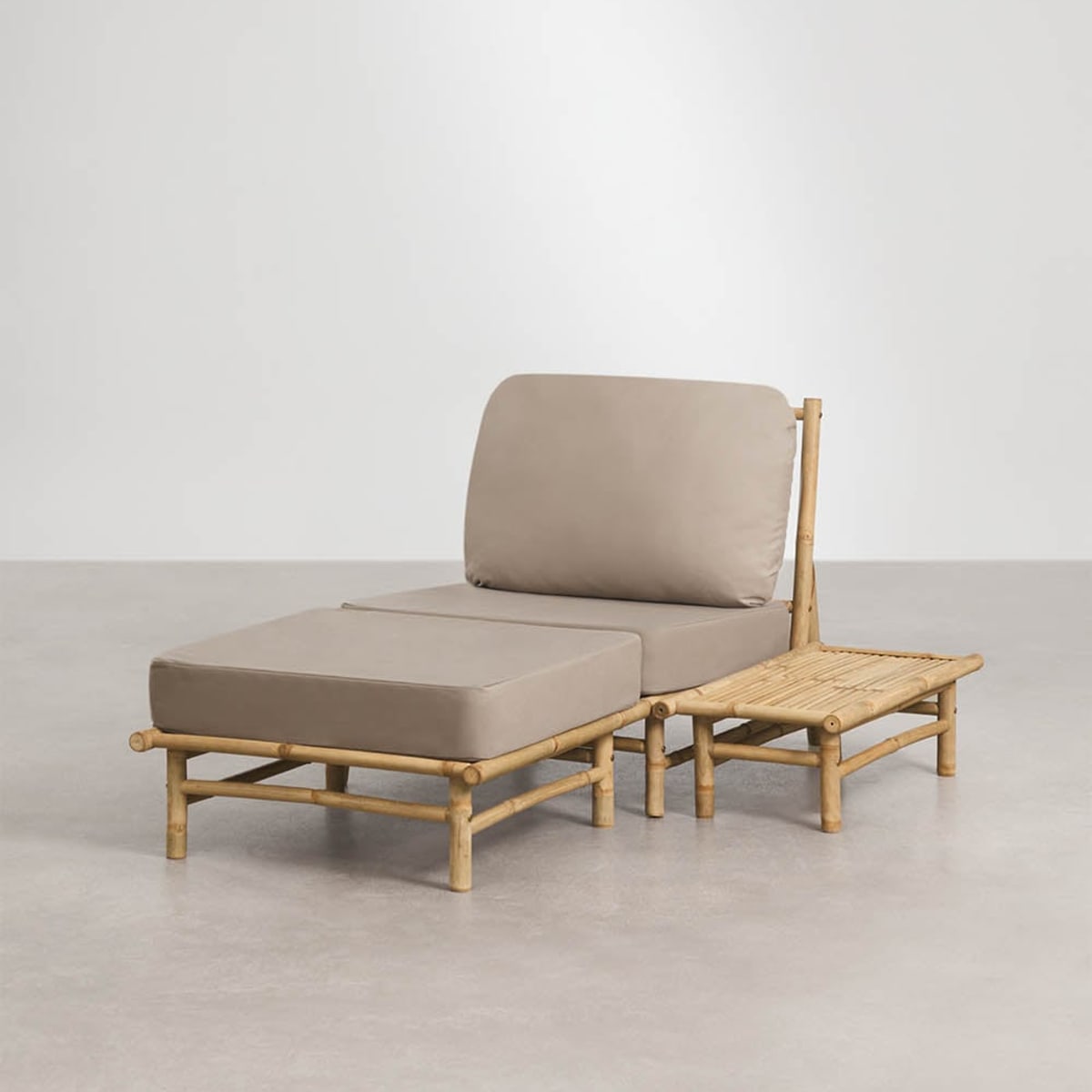 Set BAMBOO, armchair, pouffe and rectangular table, dark brown
