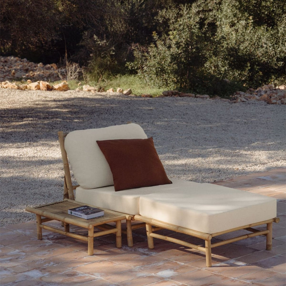 BAMBUS set, armchair, pouffe and rectangular table, white