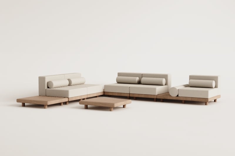 KORKO acacia corner outdoor set with five modules