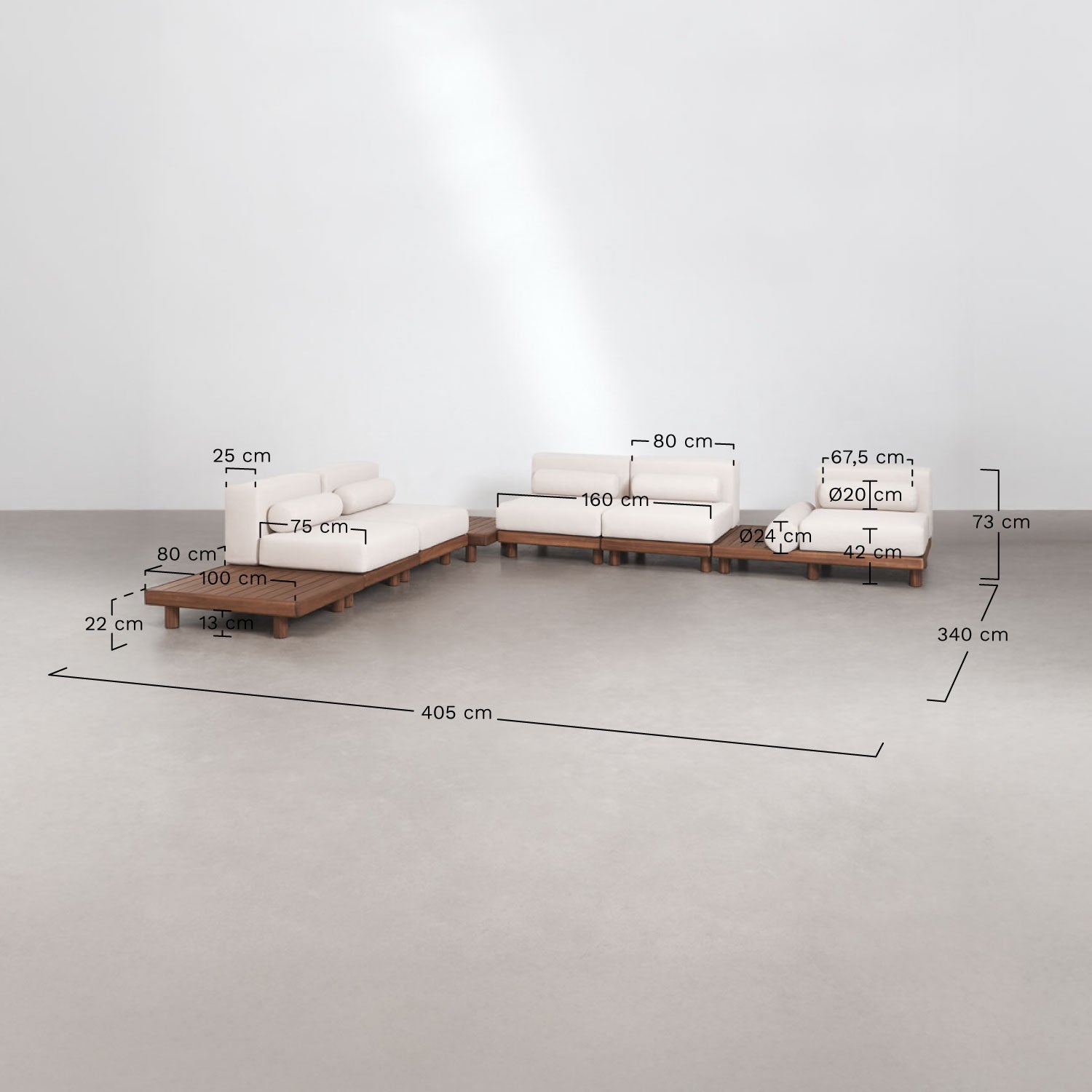 KORKO acacia corner outdoor set with five modules