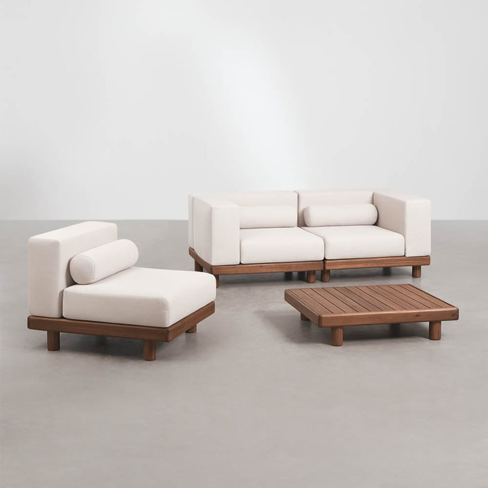 KORKO modular outdoor sofa with armchair and table, acacia