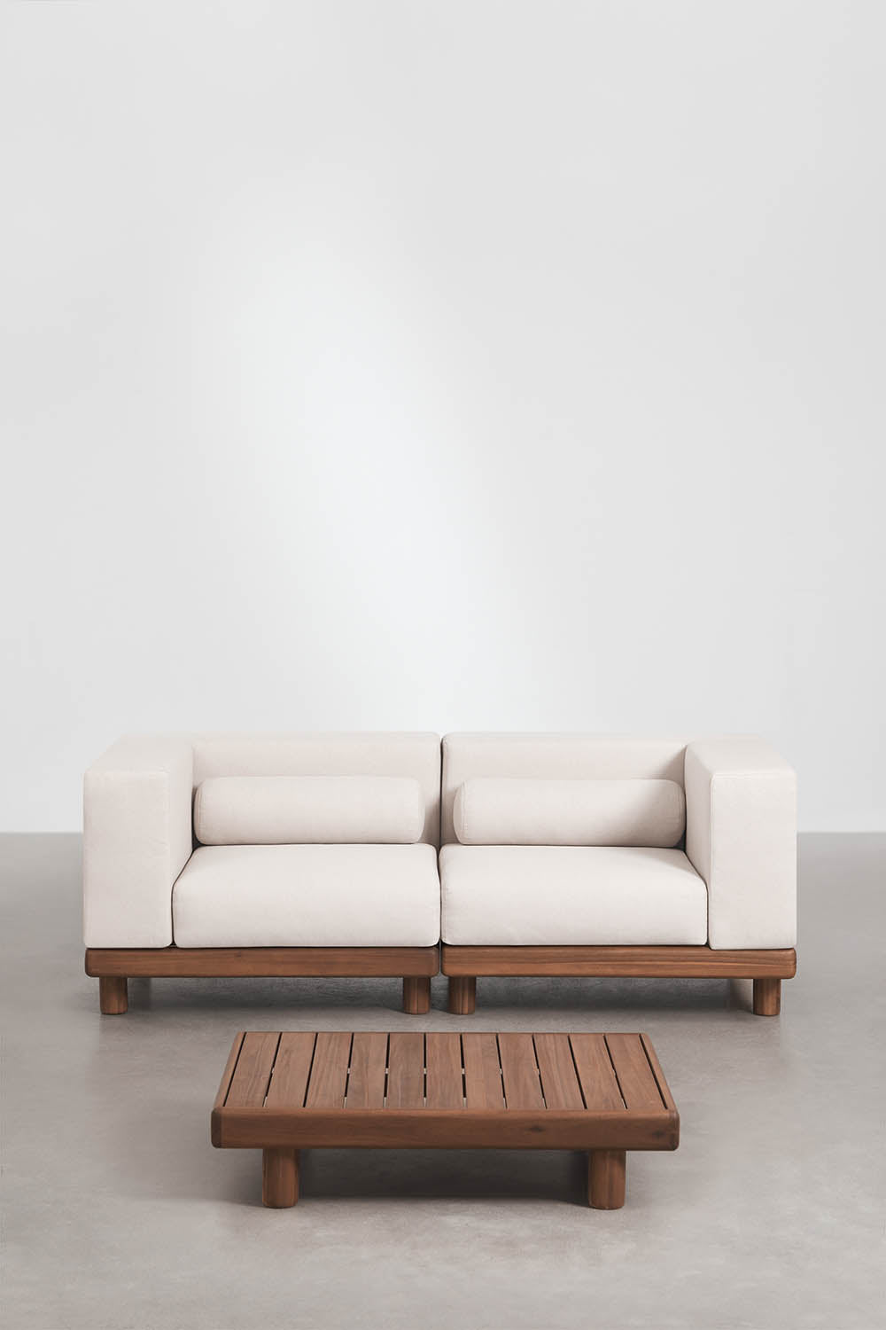 Dvivietė lauko sofa KORKO su kampais ir staliuku, akacija