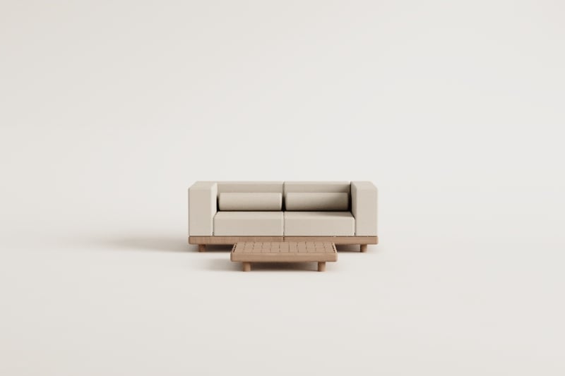 Dvivietė lauko sofa KORKO su kampais ir staliuku, akacija