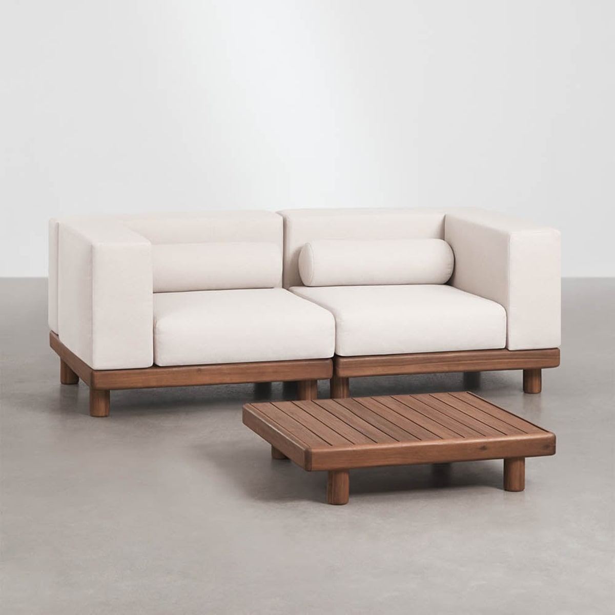 Dvivietė lauko sofa KORKO su kampais ir staliuku, akacija