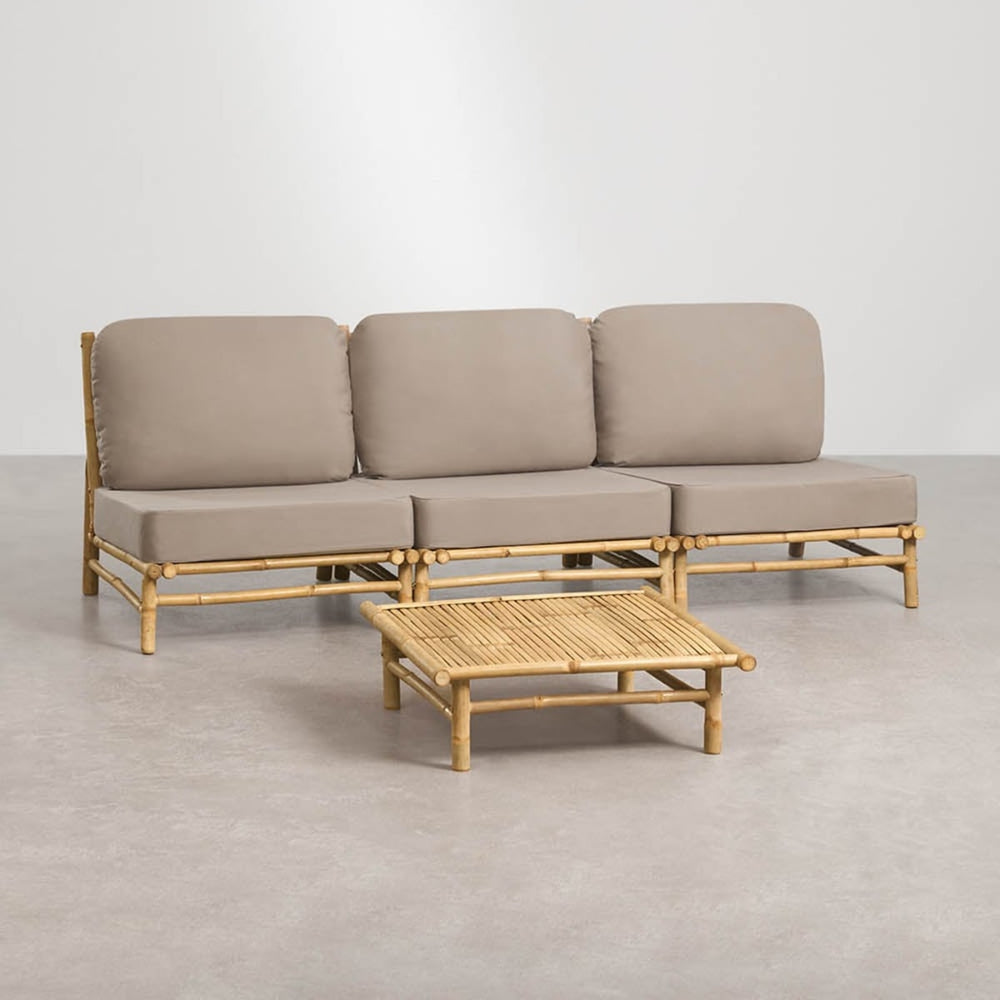 BAMBUS set, 3-piece sofa and table, mocca brown