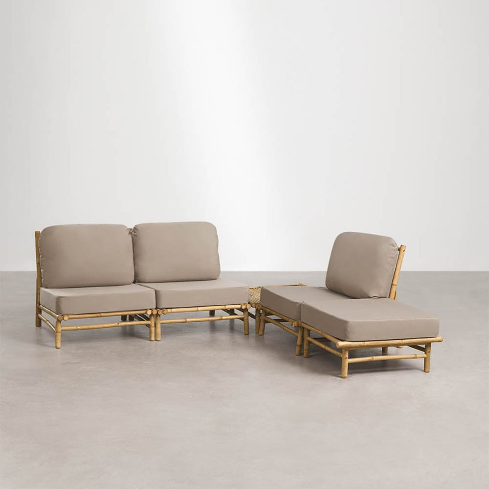BAMBUS set, three-seater sofa, pouffe and coffee table, mocha brown