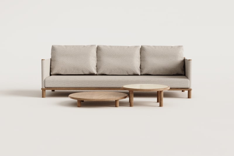 AKORAS set, sofa and tables, light brown+white
