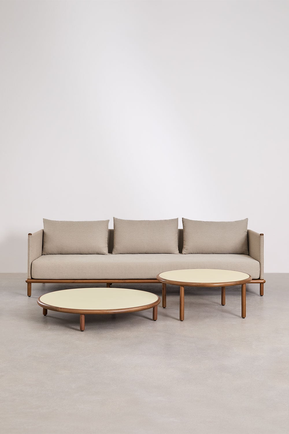 Komplektas AKORAS, sofa ir staliukai, kreminė