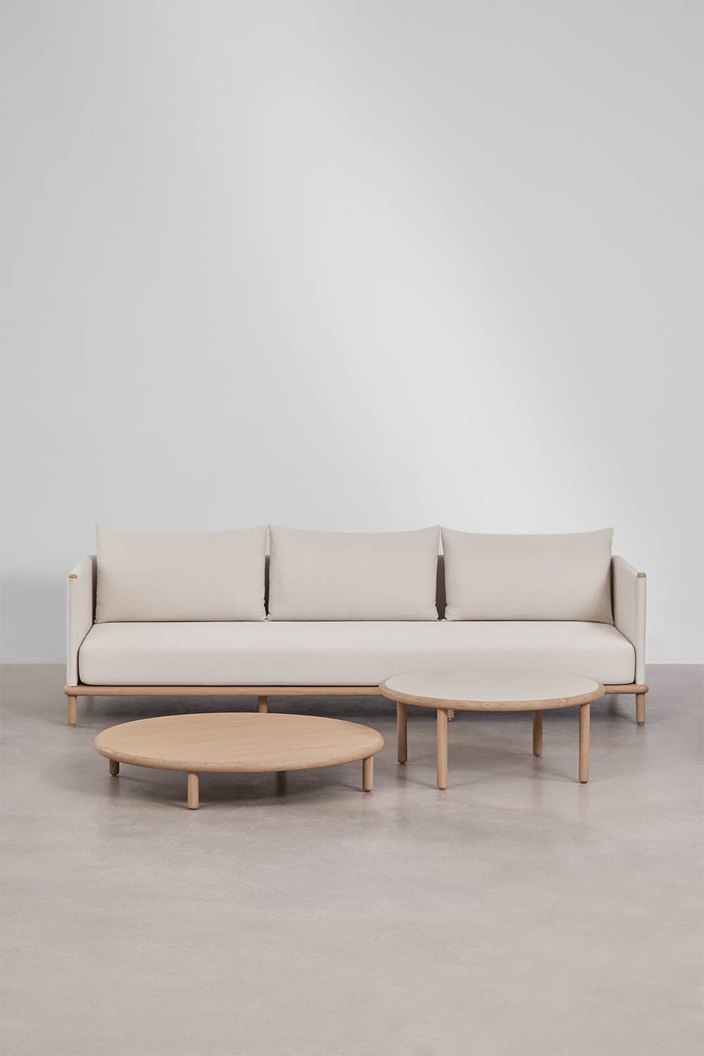 AKORAS set, sofa and tables, light brown+white