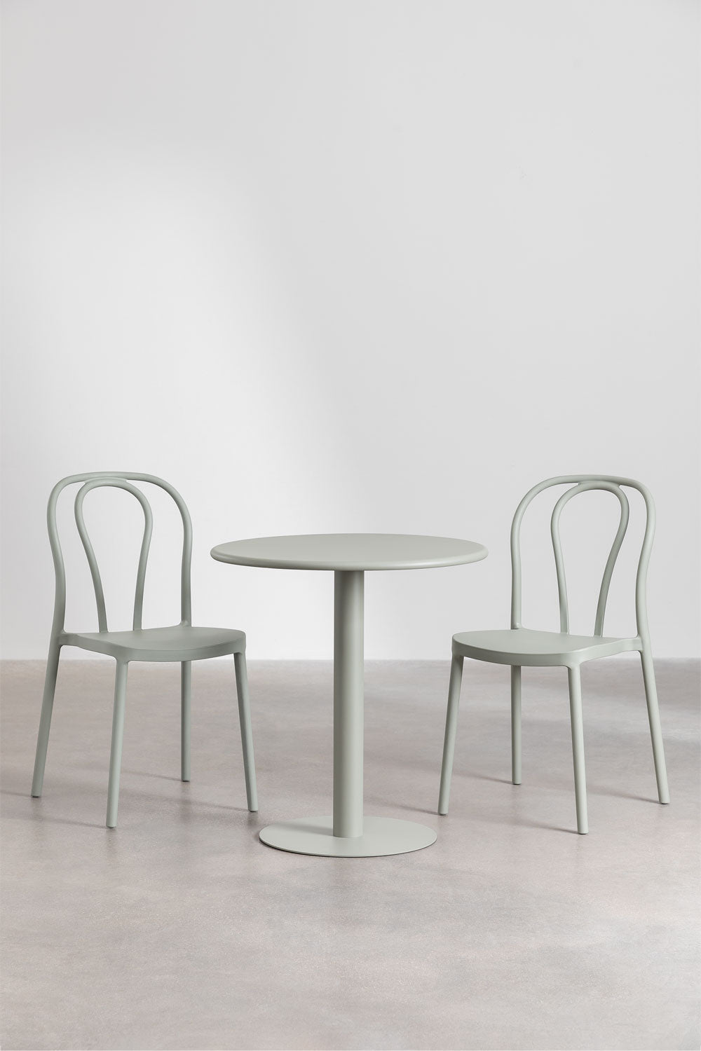 MINTO set, round table and 2 chairs, avocado