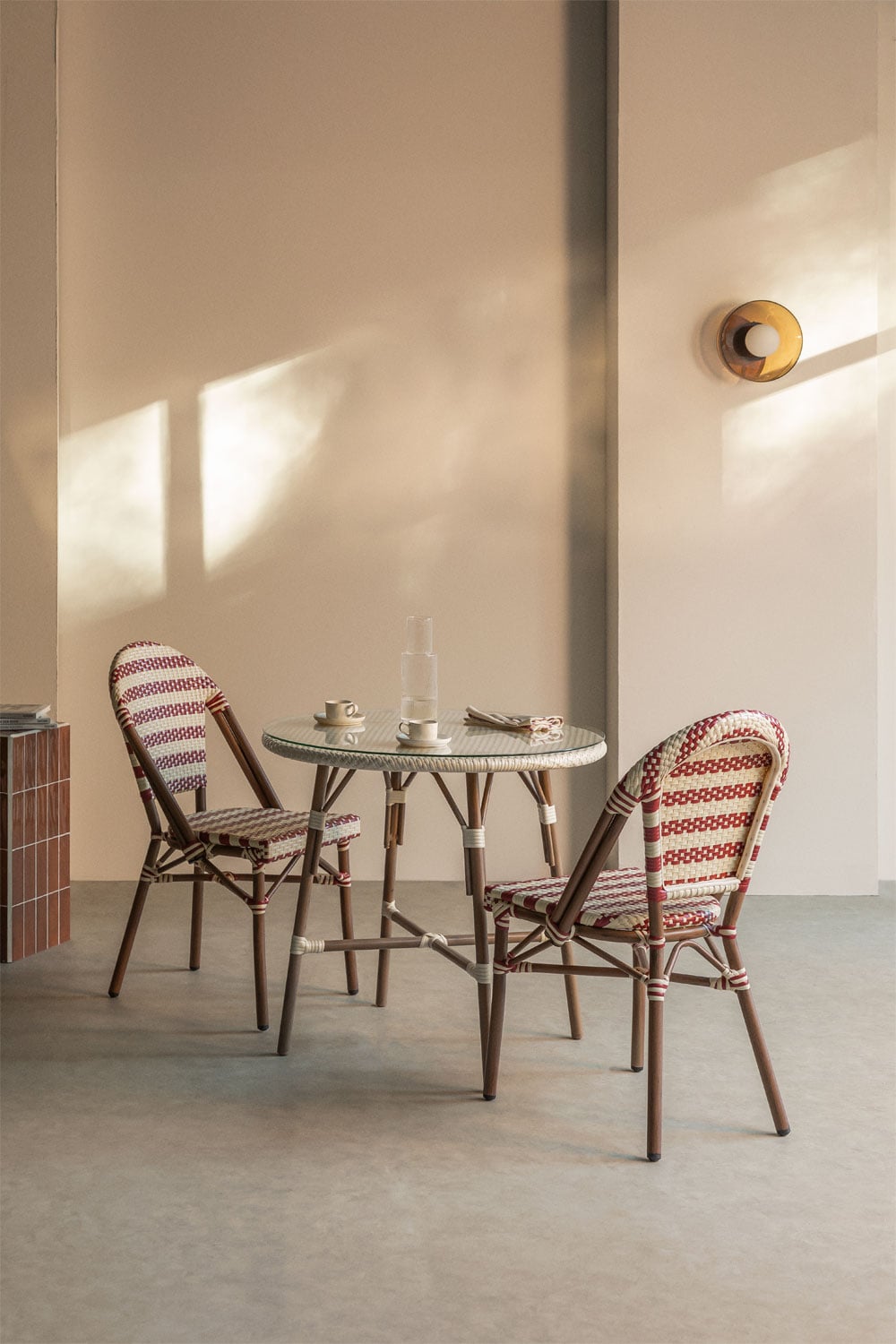 Bistro komplektas BRIELA, rubino raudonas-kreminis, 2 kėdės