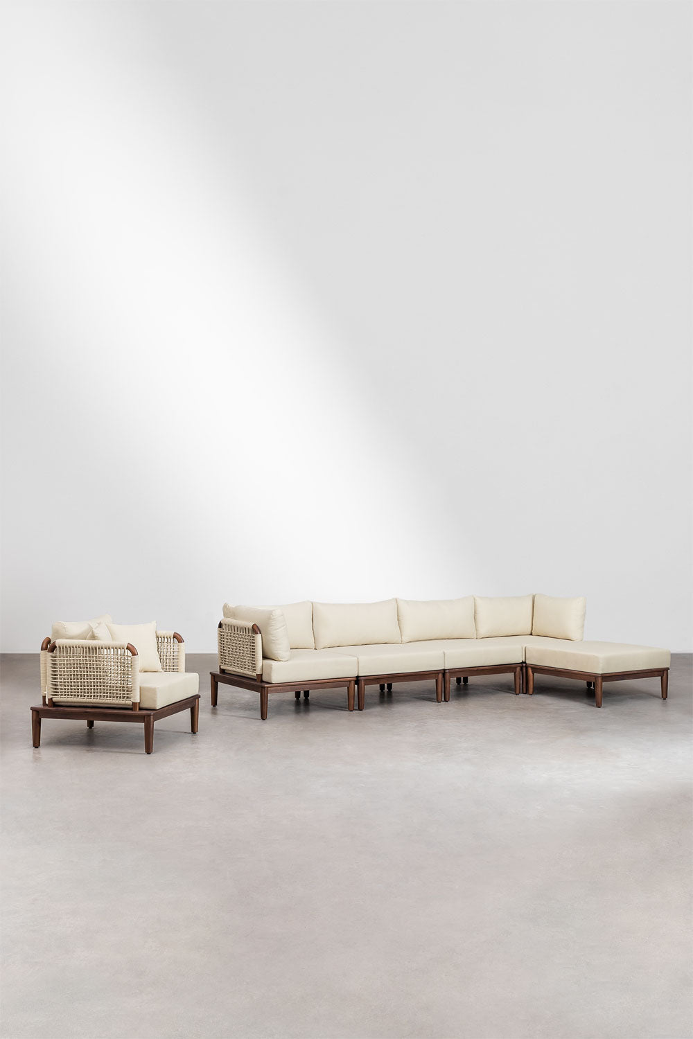 Modulinė sofa DZORELA, tamsi akacija, 5 dalys kampinė, pufas, fotelis