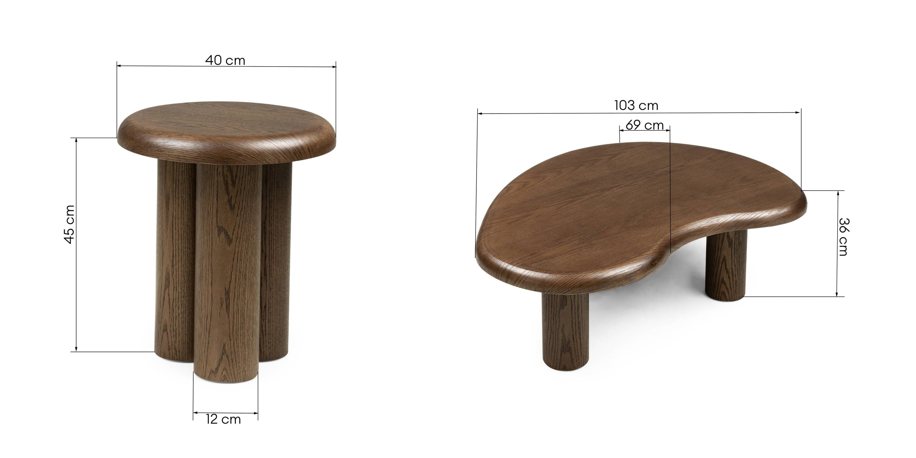 Kavos ir šoninio staliukų komplektas VIBRER, tamsus ąžuolas