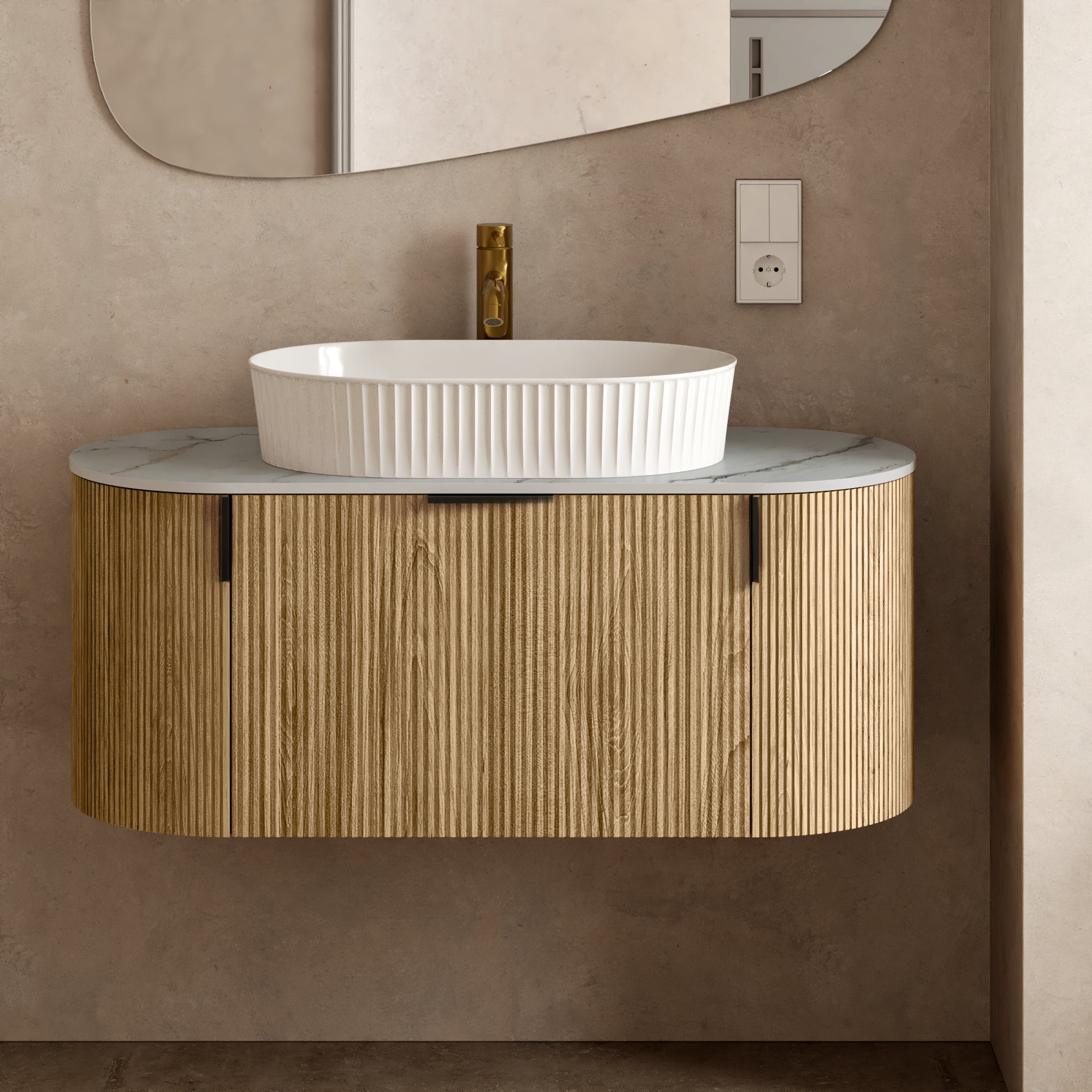 Bathroom furniture set LA VERNOR, oak/white, 100 cm