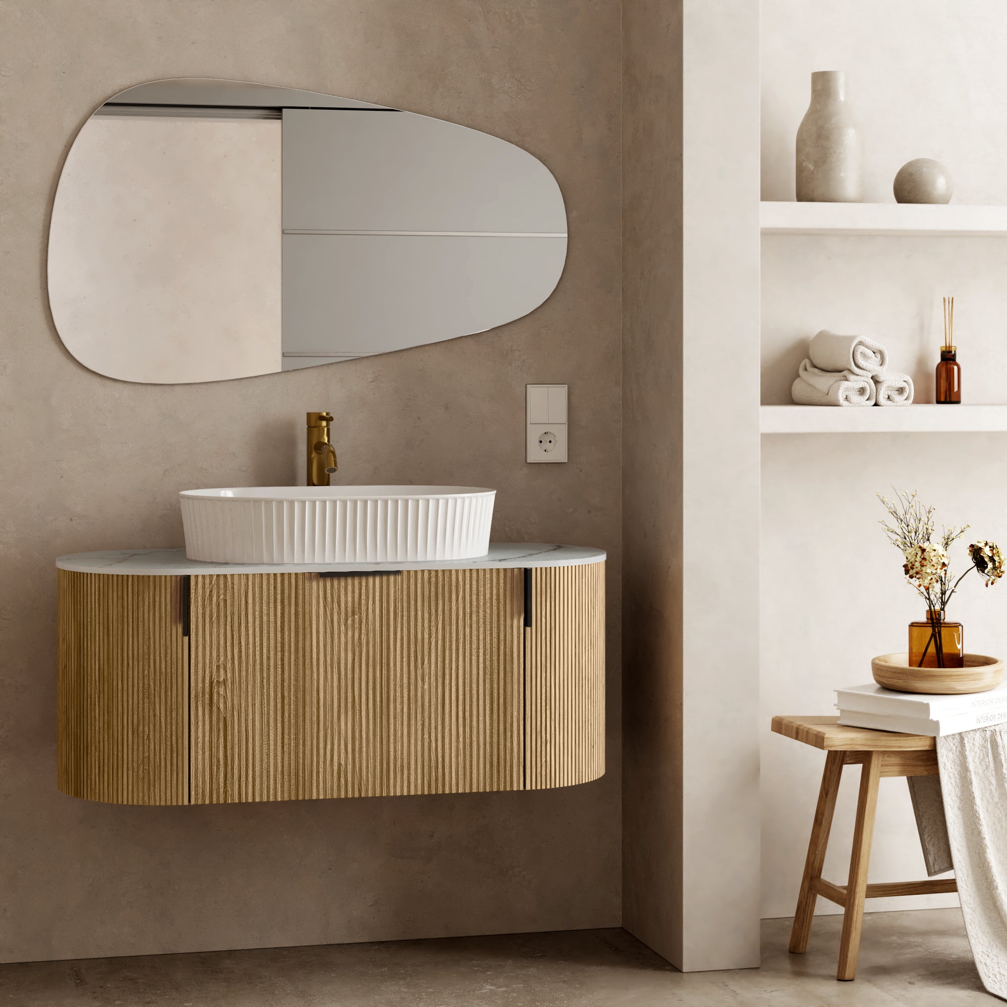Bathroom furniture set LA VERNOR, oak/white, 100 cm