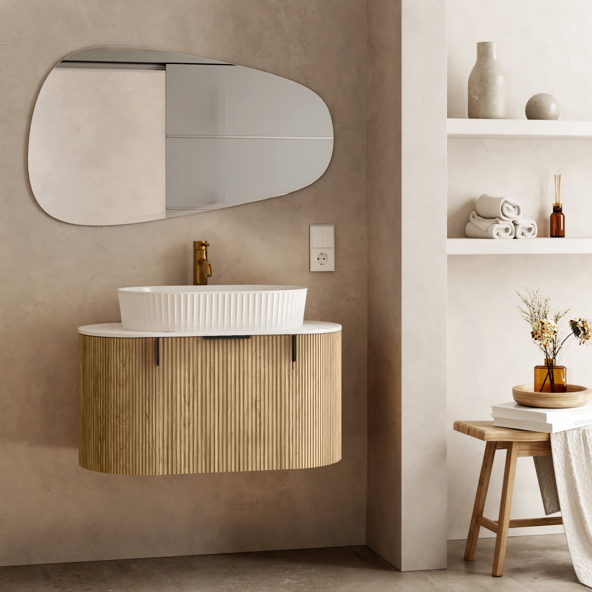 Bathroom furniture set LA VERNOR, oak/white, 80 cm