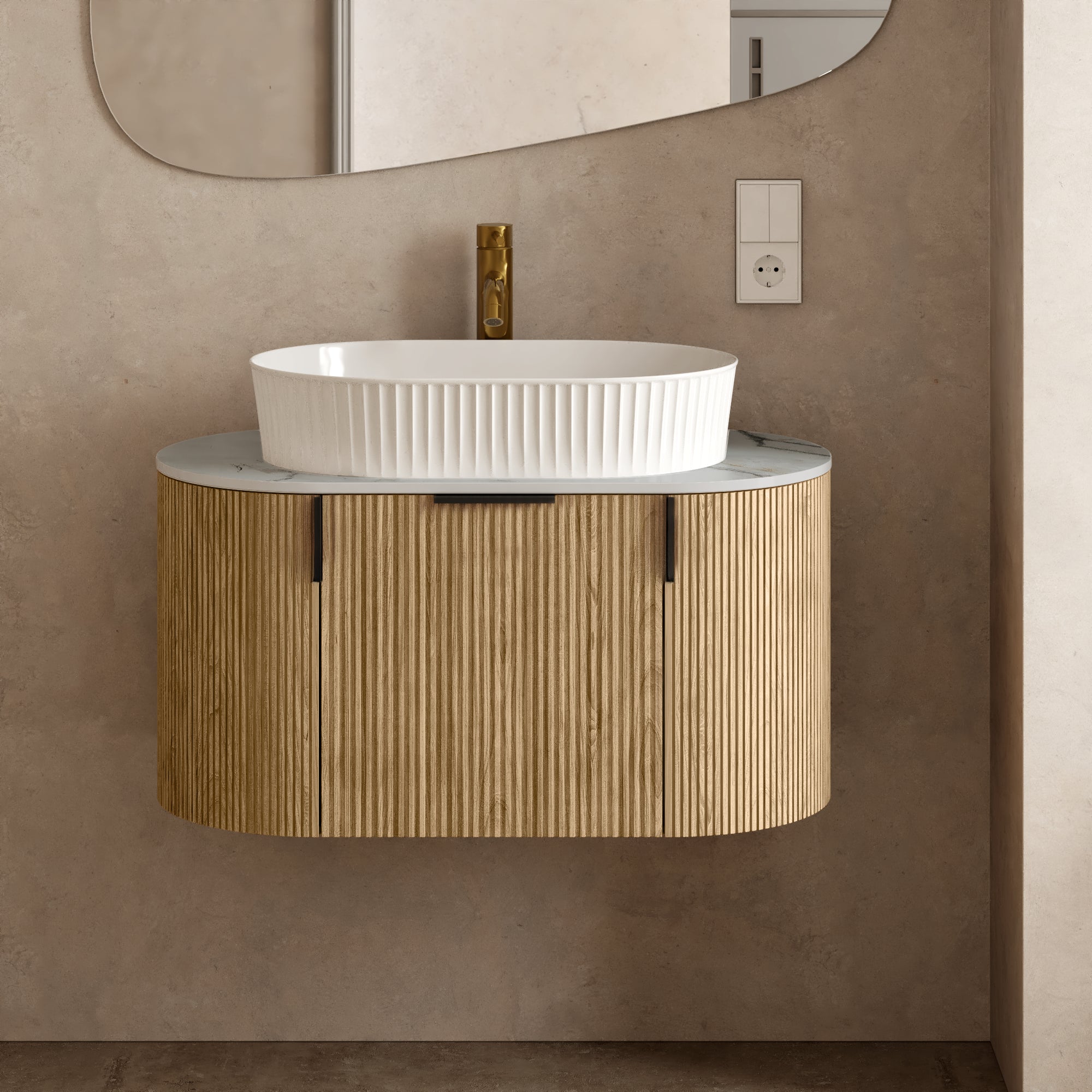 Bathroom furniture set LA VERNOR, oak/white, 80 cm