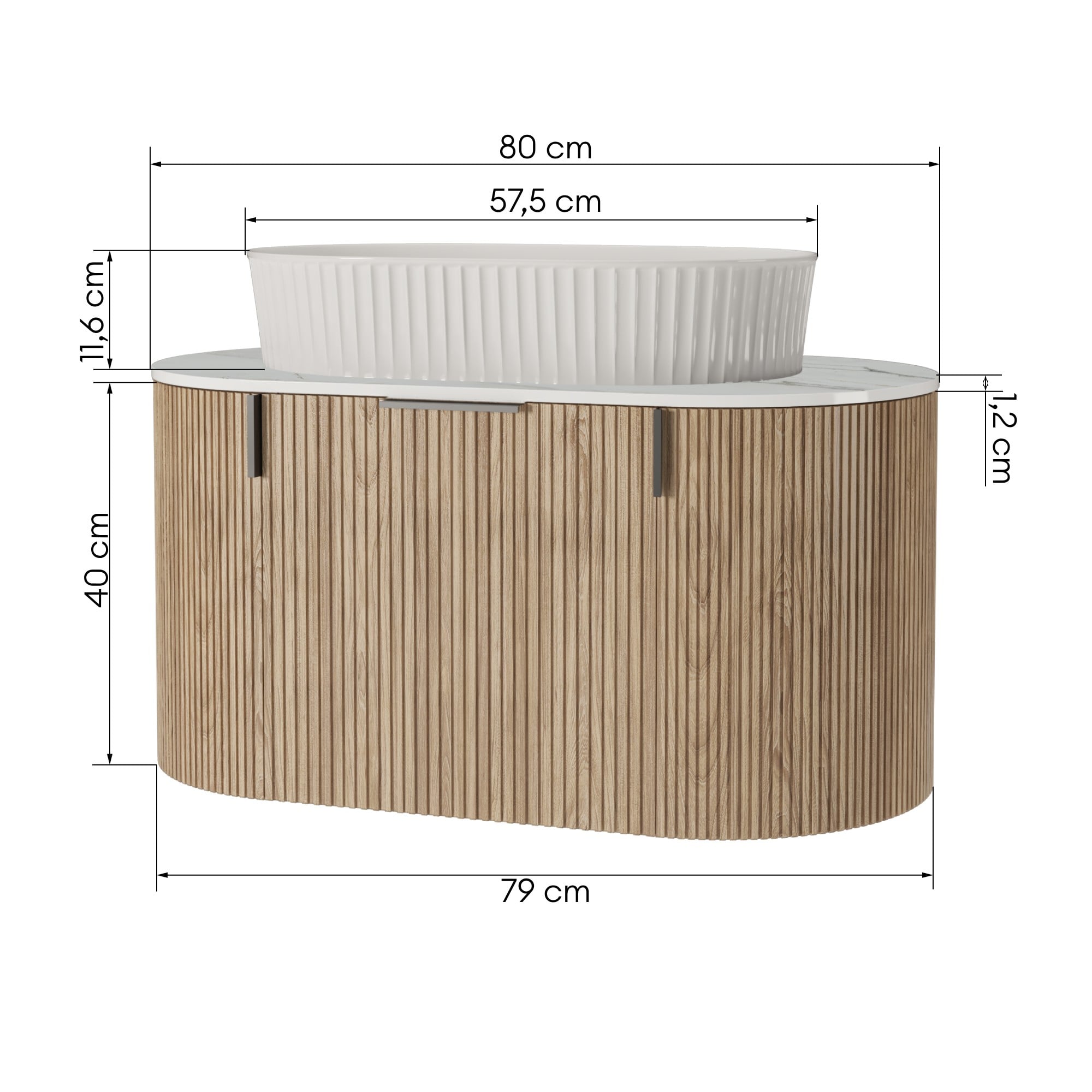 Bathroom furniture set LA VERNOR, oak/white, 80 cm