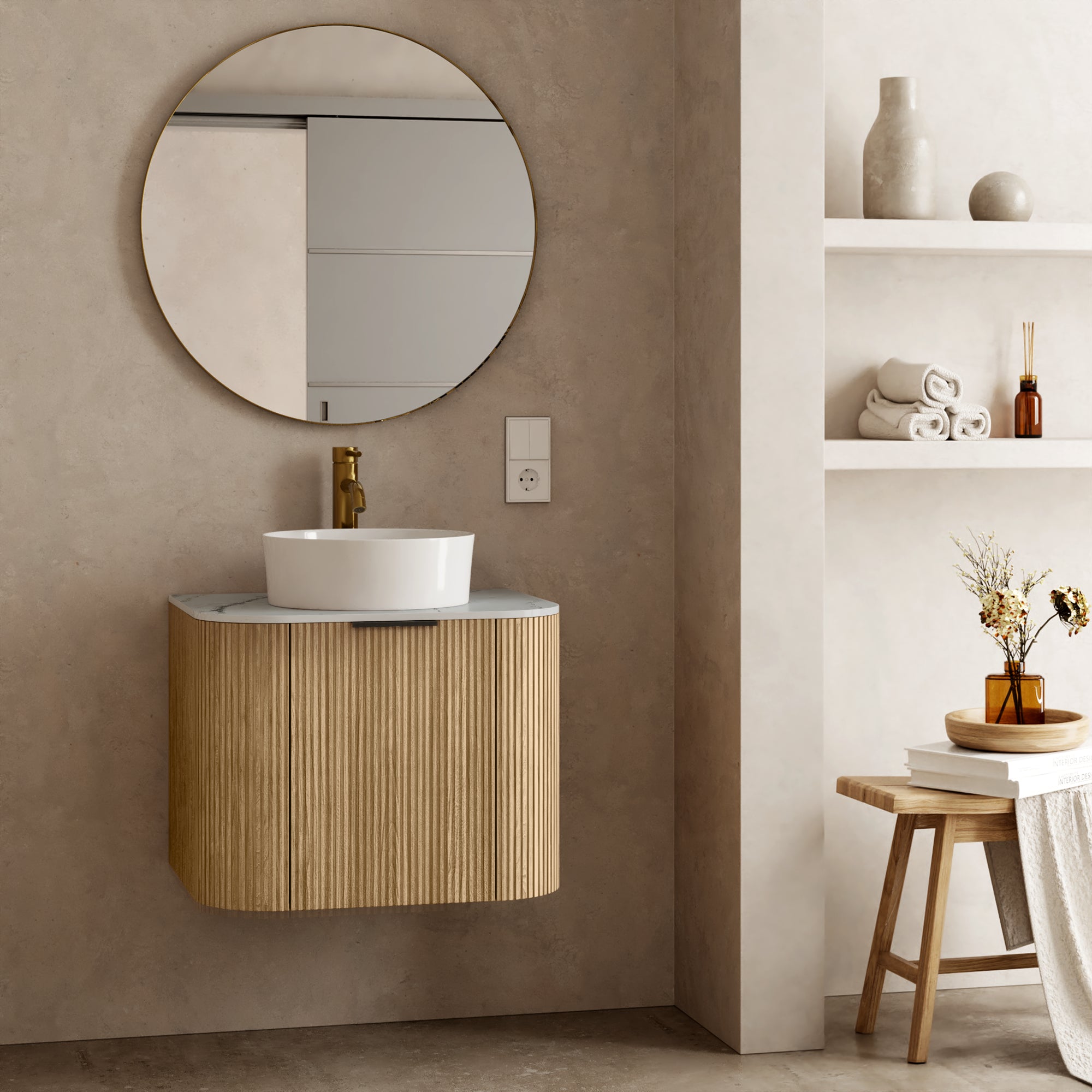 Bathroom set MARLIN, acacia/white, 60 cm