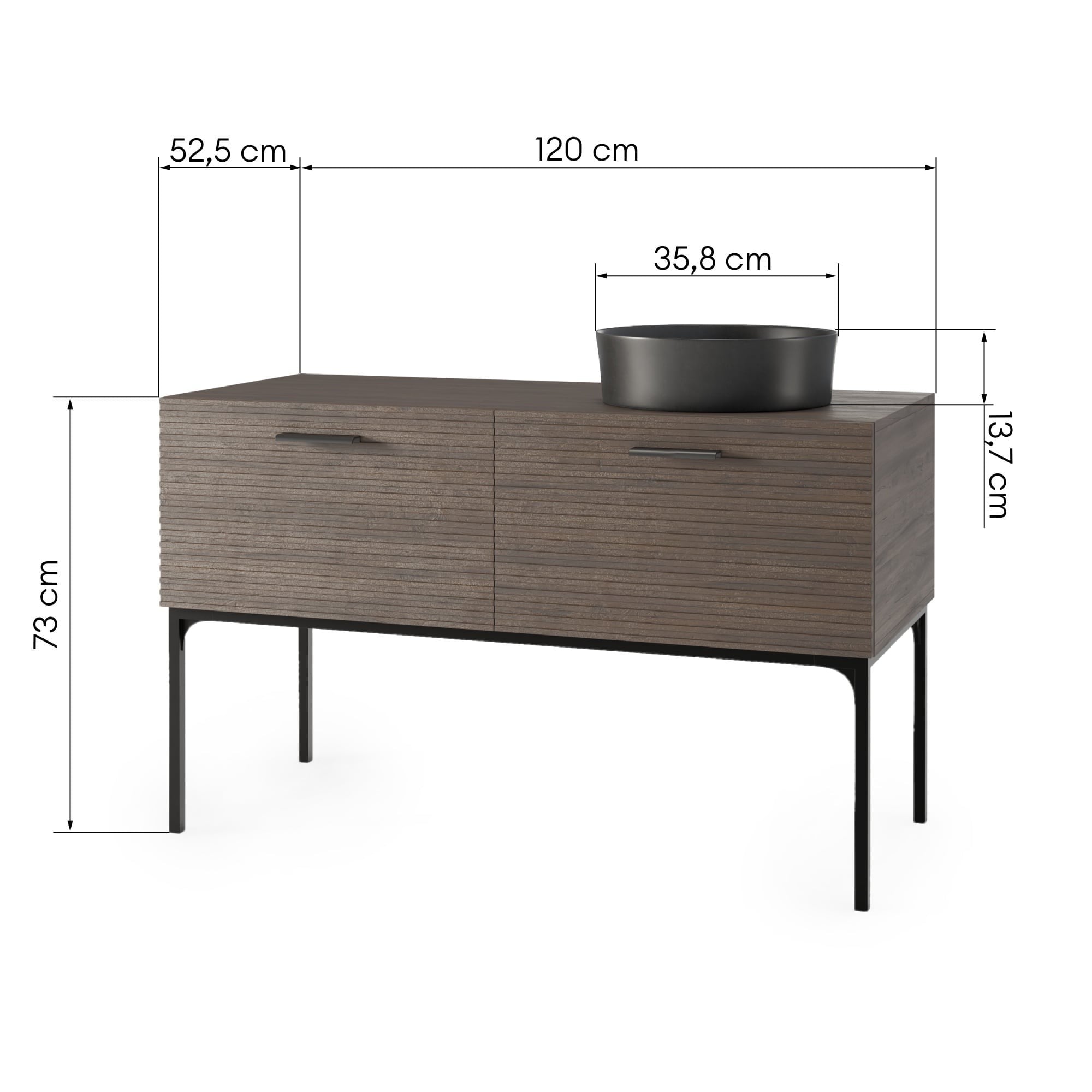 Bathroom furniture set LA SABLES, walnut/black, 120 cm