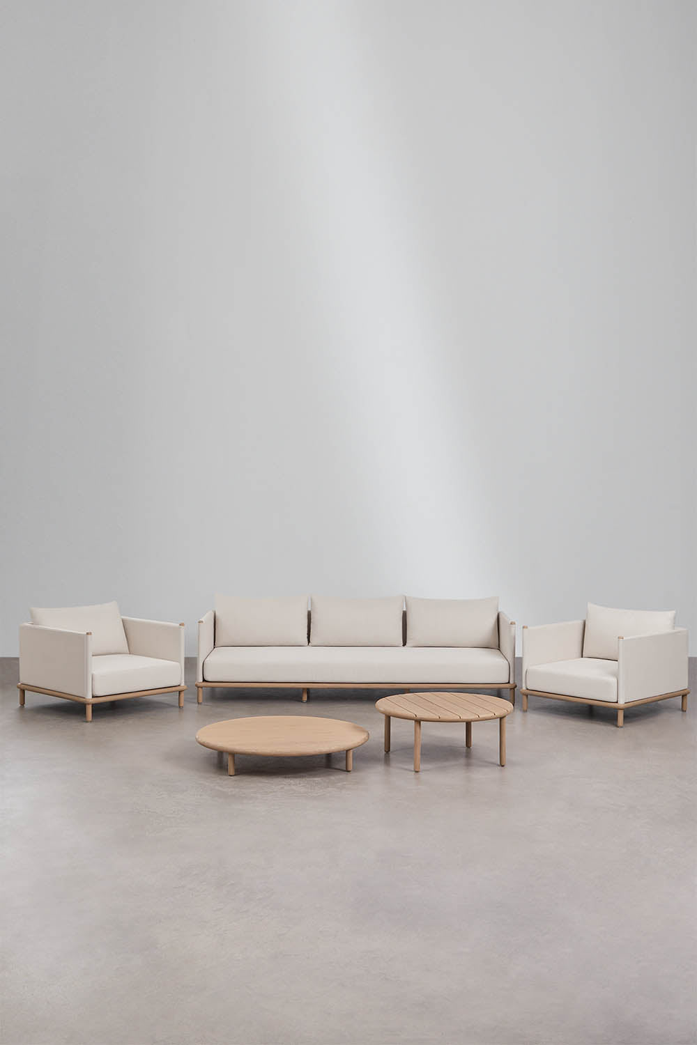 Komplektas OLIVIJA, šviesi akacija, sofa, 2 foteliai, 2 staliukai