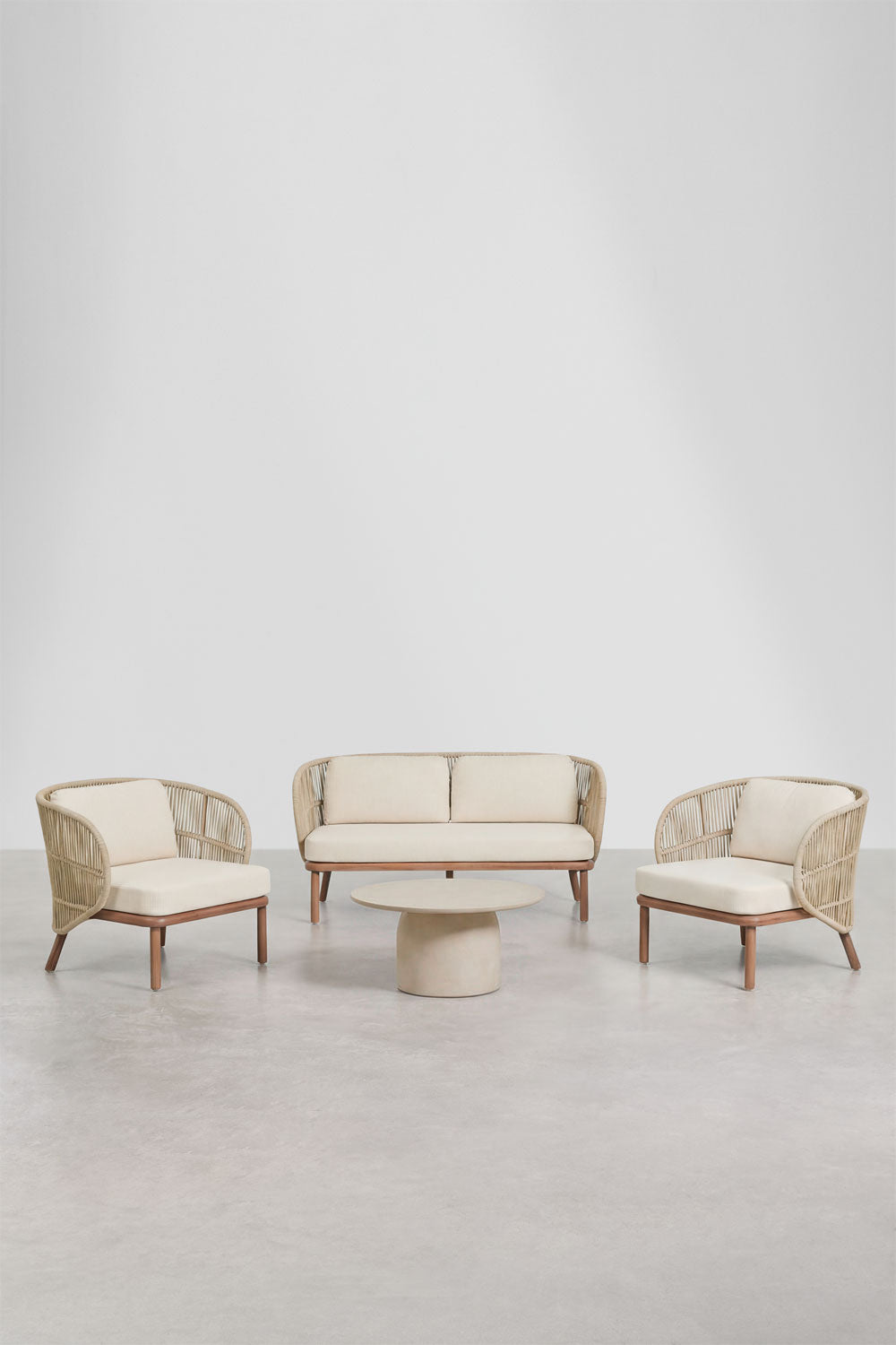 Komplektas LAJANA, kreminė, sofa, 2 foteliai, staliukas