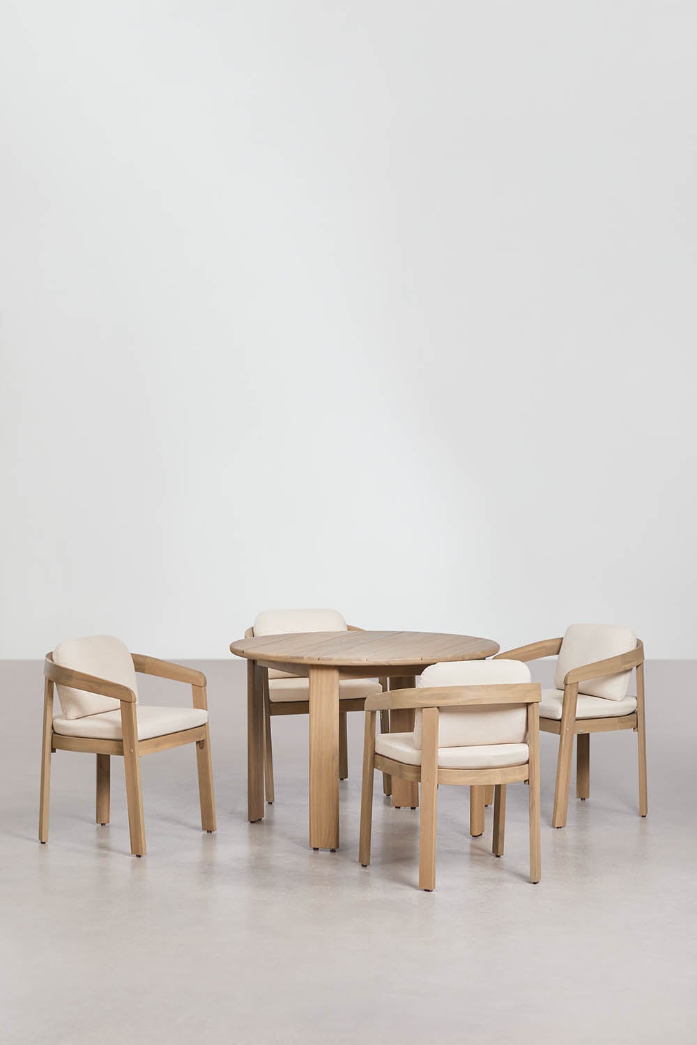 Outdoor set ULENO, round table, 4 chairs, light acacia