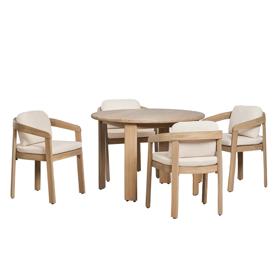 Outdoor set ULENO, round table, 4 chairs, light acacia