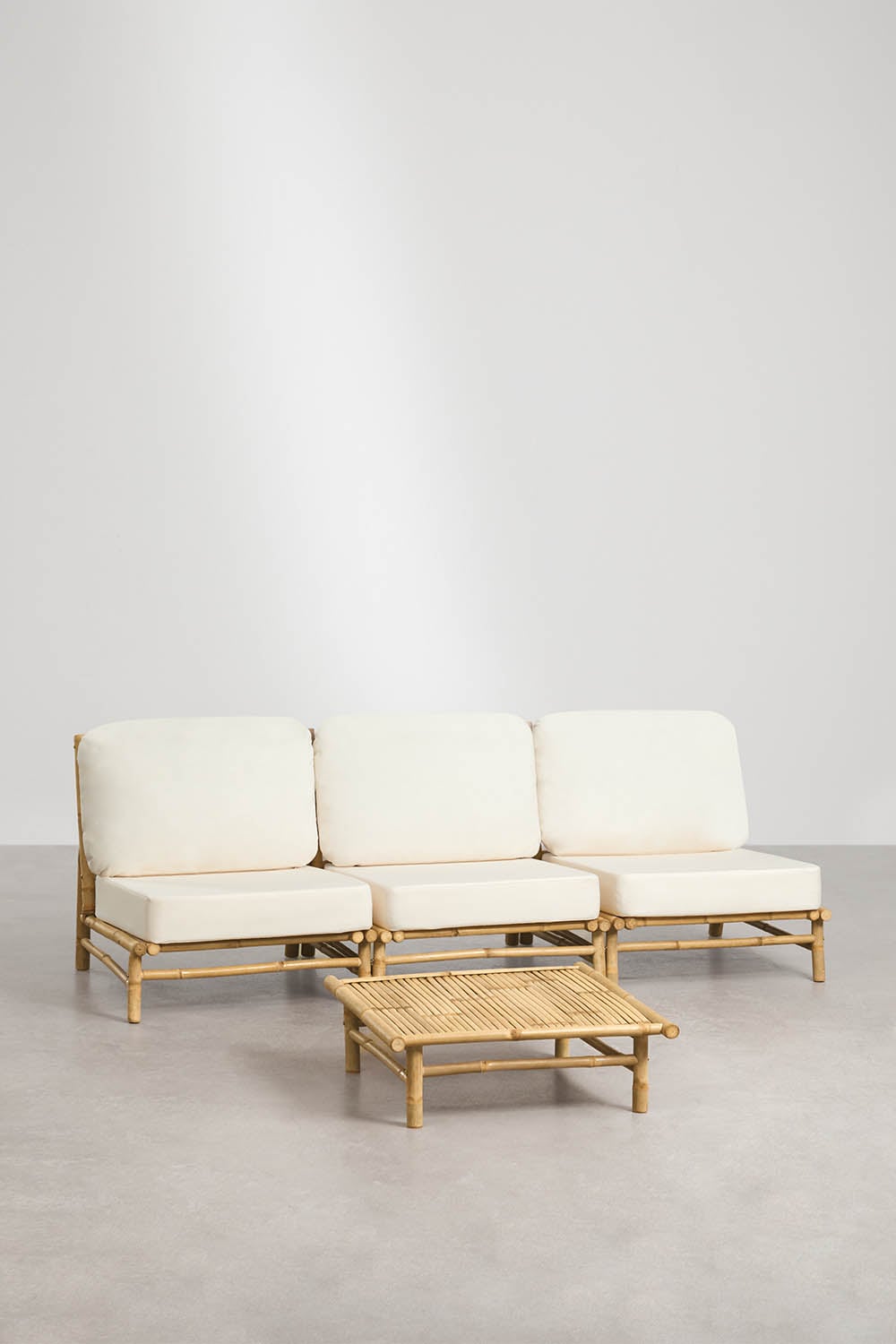 Komplektas BAMBUS, 3 dalių sofa ir staliukas, baltas