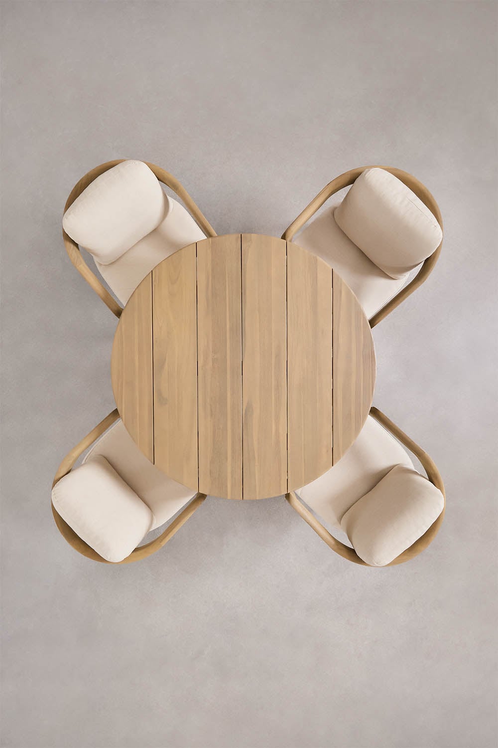 Outdoor set ULENO, round table, 4 chairs, light acacia