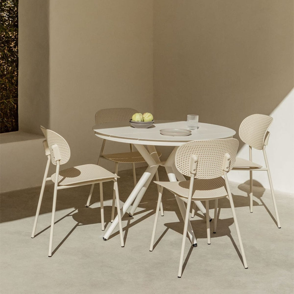 VALERIE outdoor set, braided rope, 4 chairs, cream