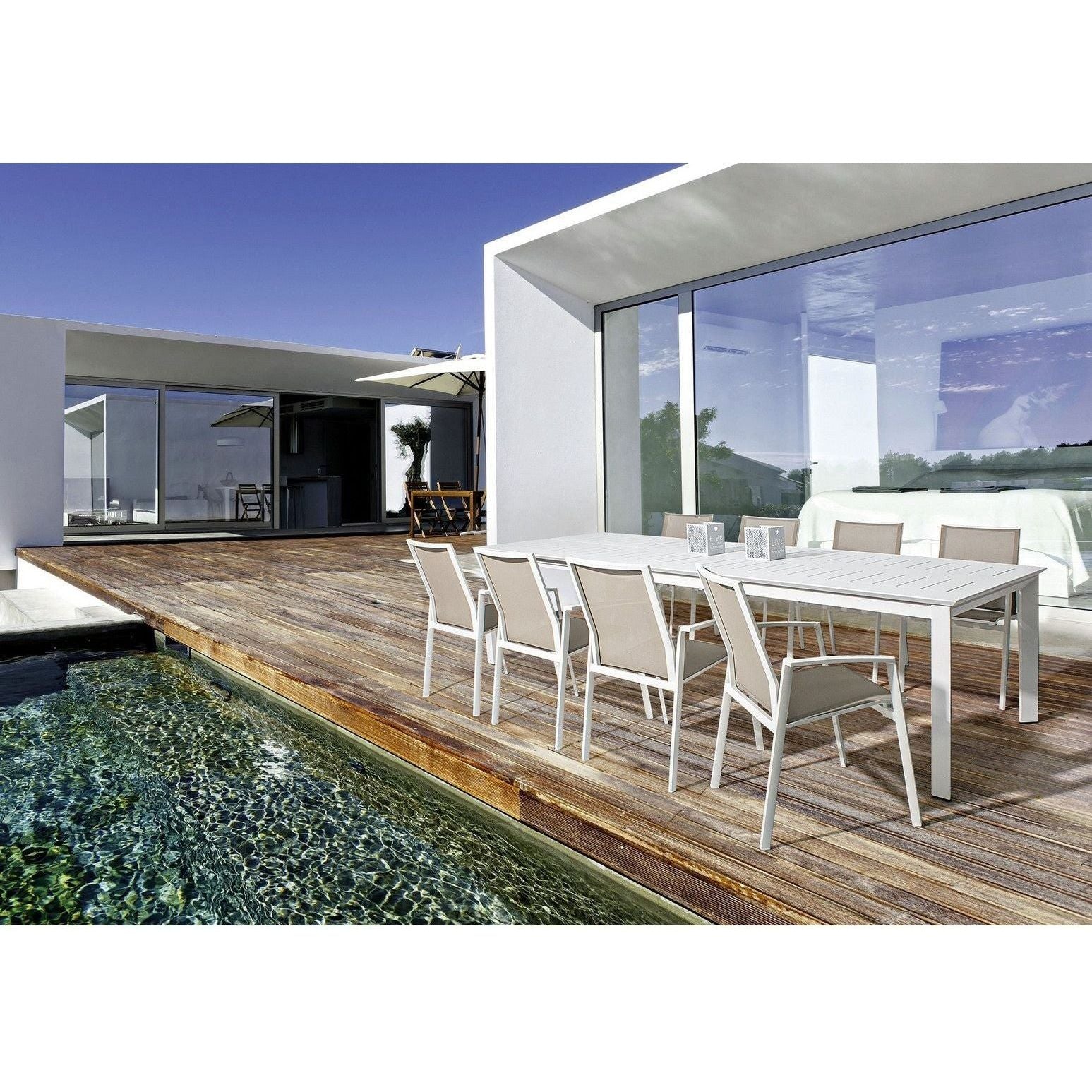 Lauko valgomojo stalas KONNOR WHITE, 200-300X110 cm