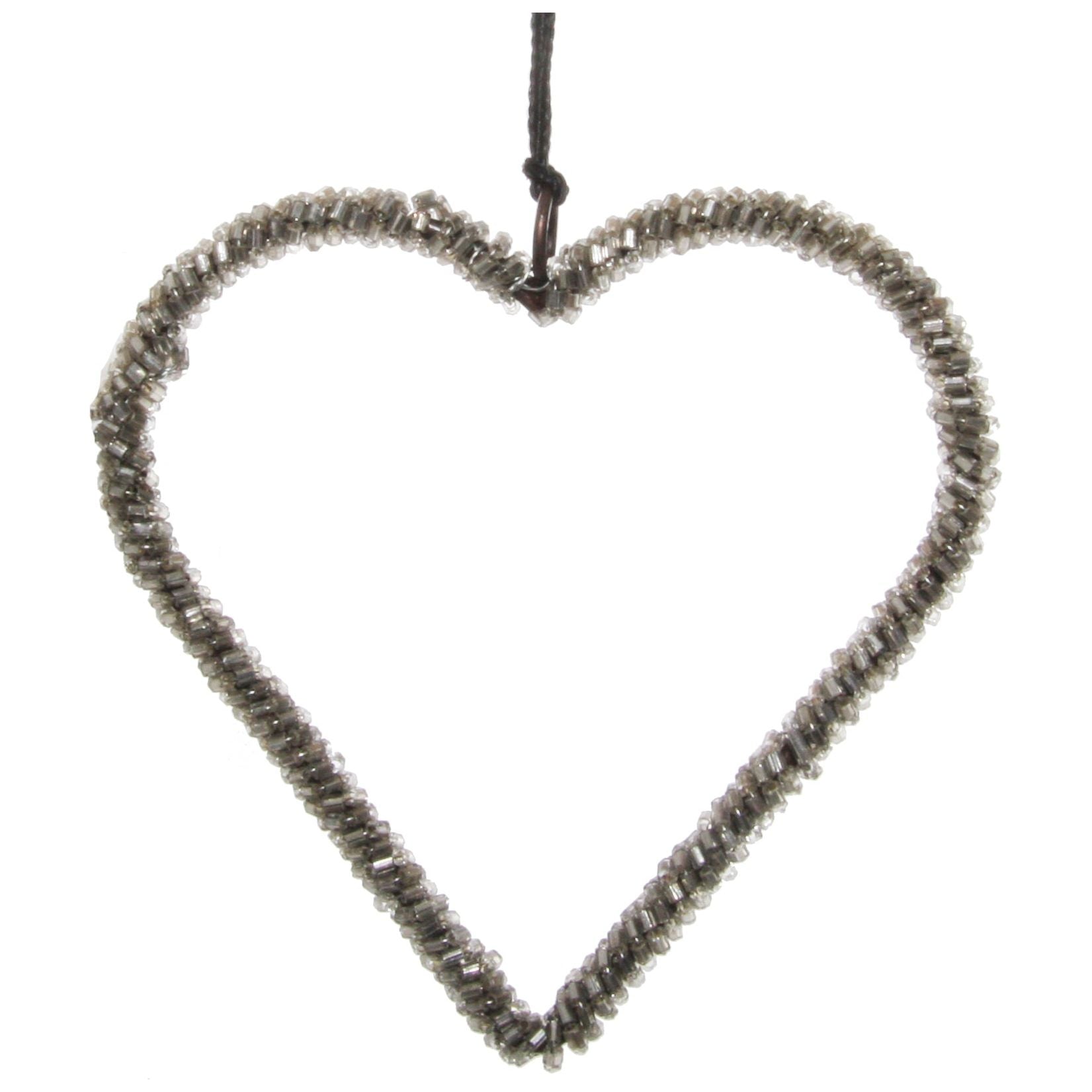 Glass bead-embroidered heart, antique silver 10cm