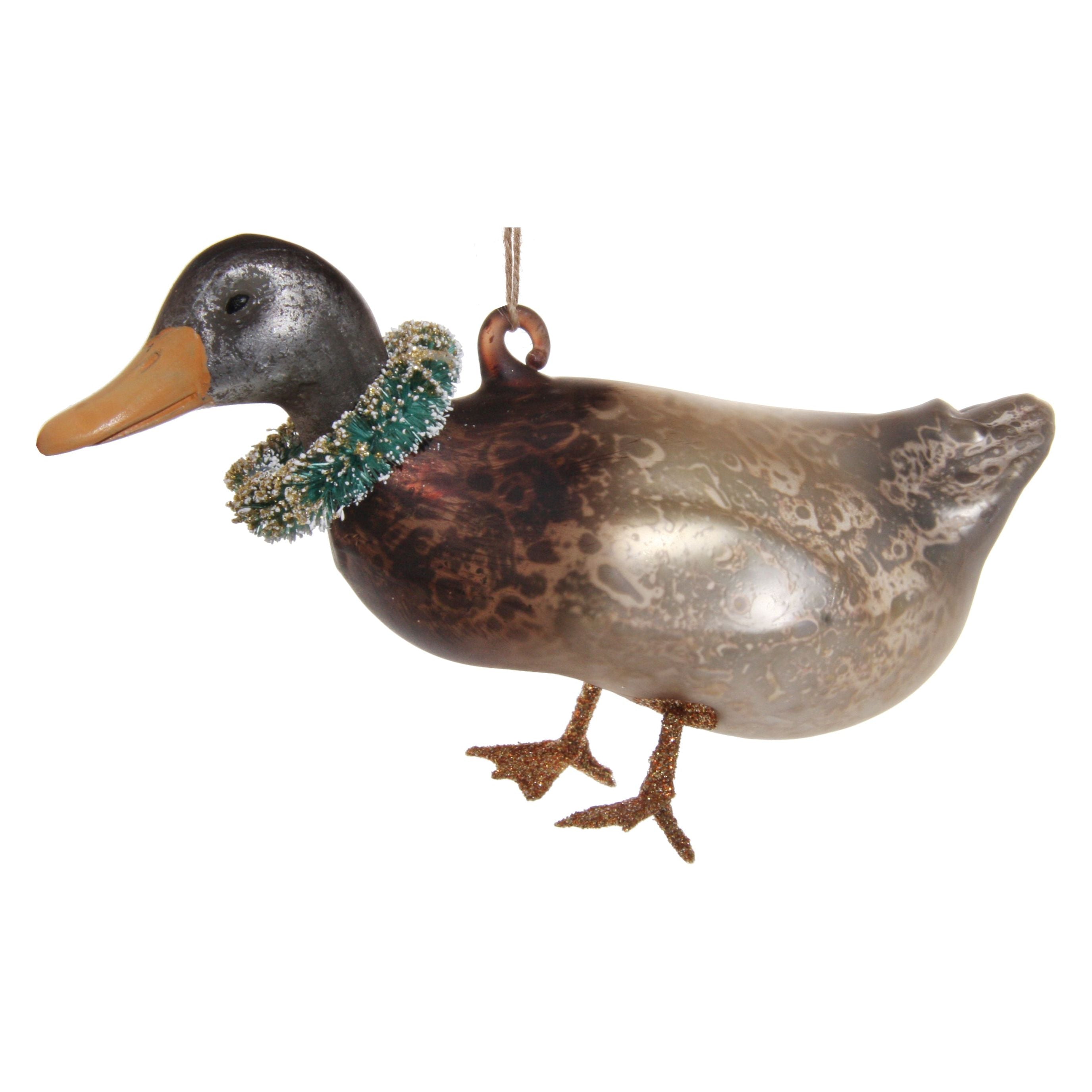 Glass duck, yellow-grey 13cm