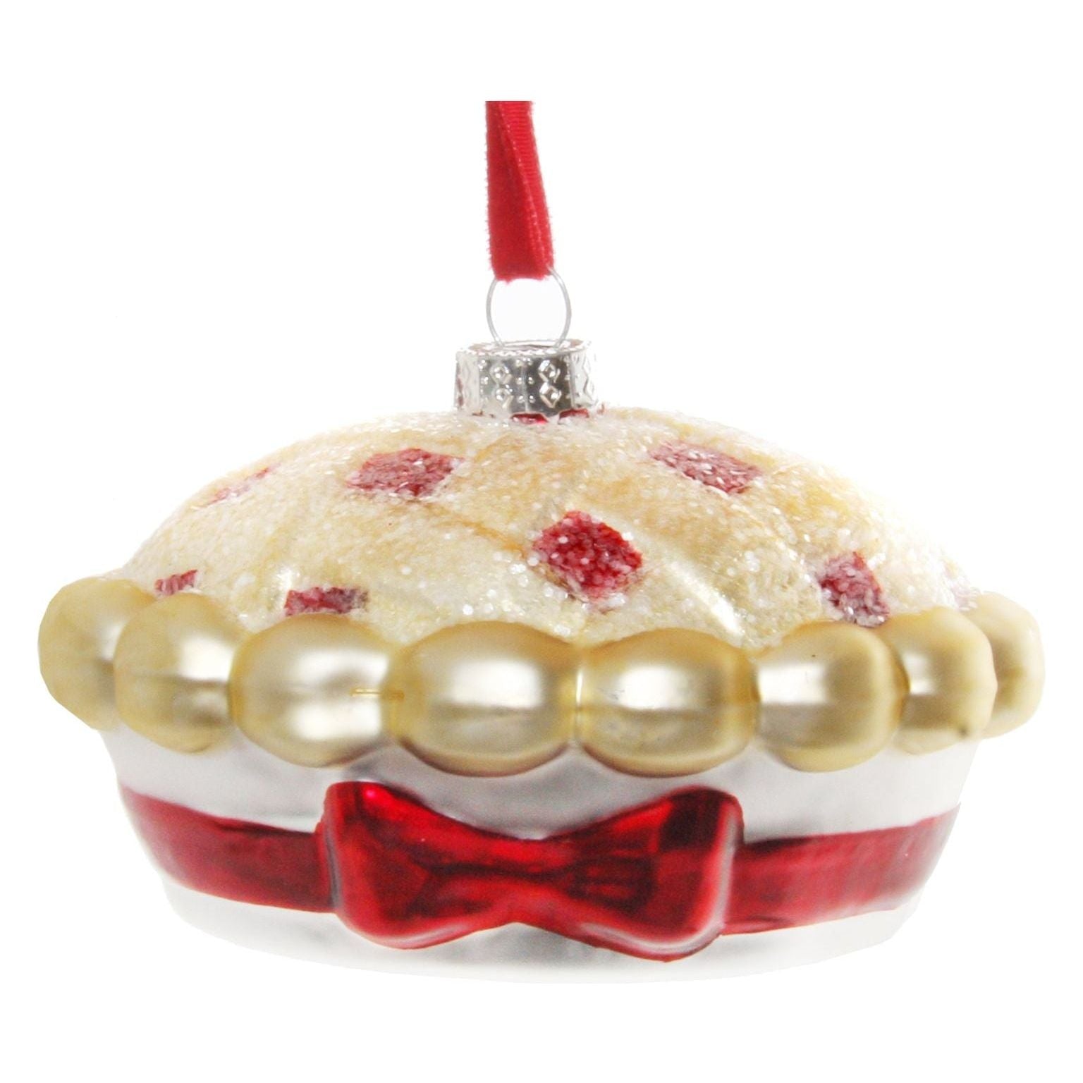 Kalėdinis žaisliukas pyragas, raudona/kreminė spalva, 10 cm