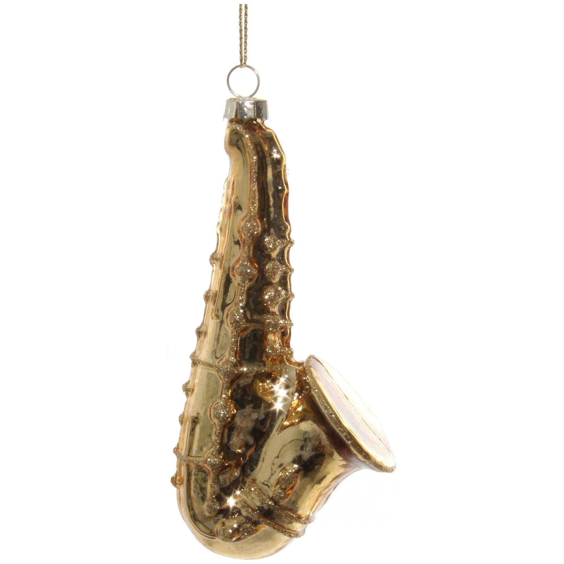 Kalėdinis žaisliukas saksofonas, auksinė spalva, 12 cm
