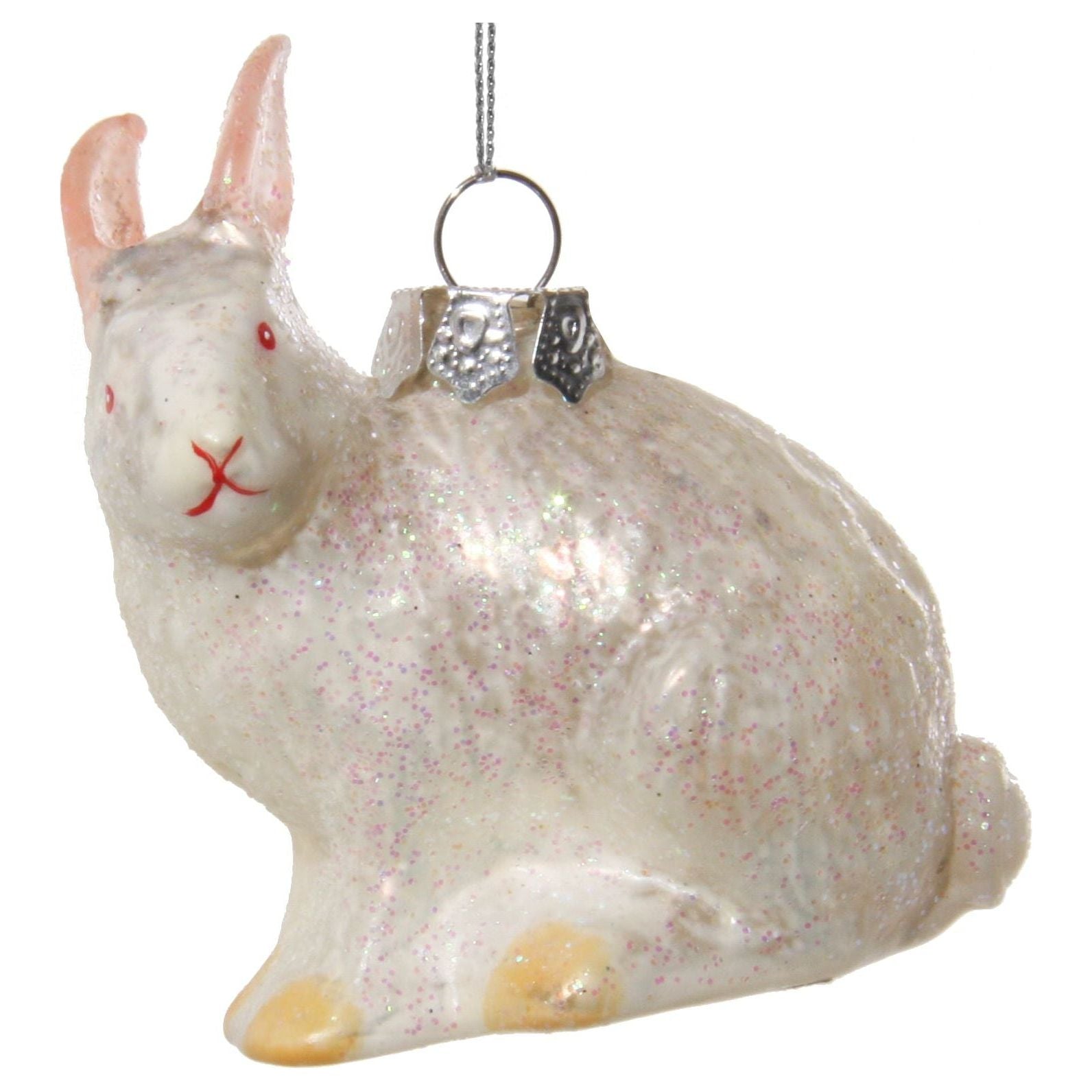 Kalėdinis žaisliukas kiškis, balta spalva, 8 cm