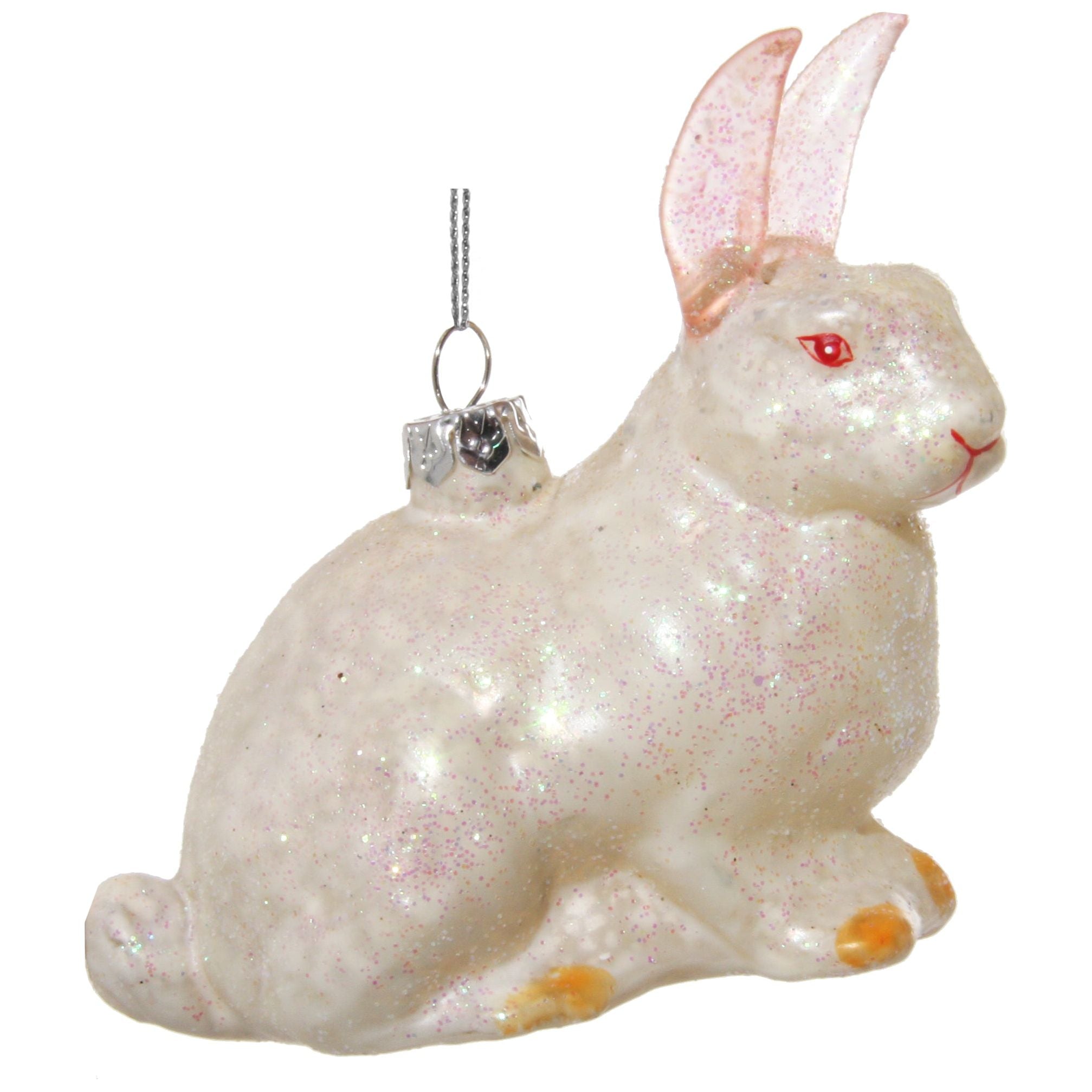 Glass Christmas tree ornament rabbit, white 12 cm
