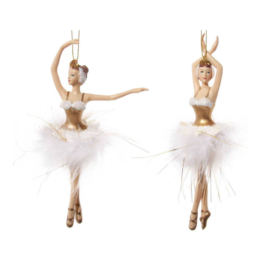 Kalėdinis žaisliukas balerina, auksinė/balta spalva, 16 cm, 2 vnt