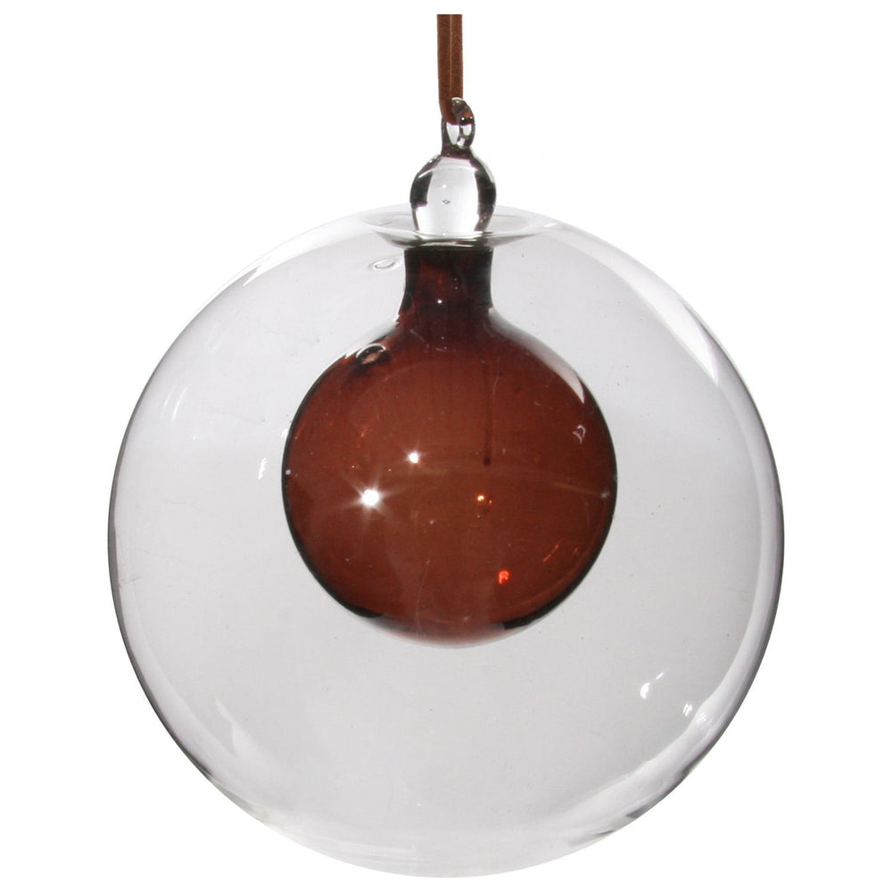 Kalėdinis žaisliukas bumbulas su burbulu viduje, skaidri/ruda spalva, 10 cm