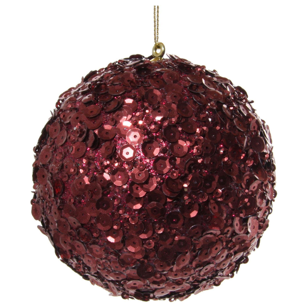 Kalėdinis žaisliukas bumbulas iš blizgučių, burgundiška spalva, 8 cm