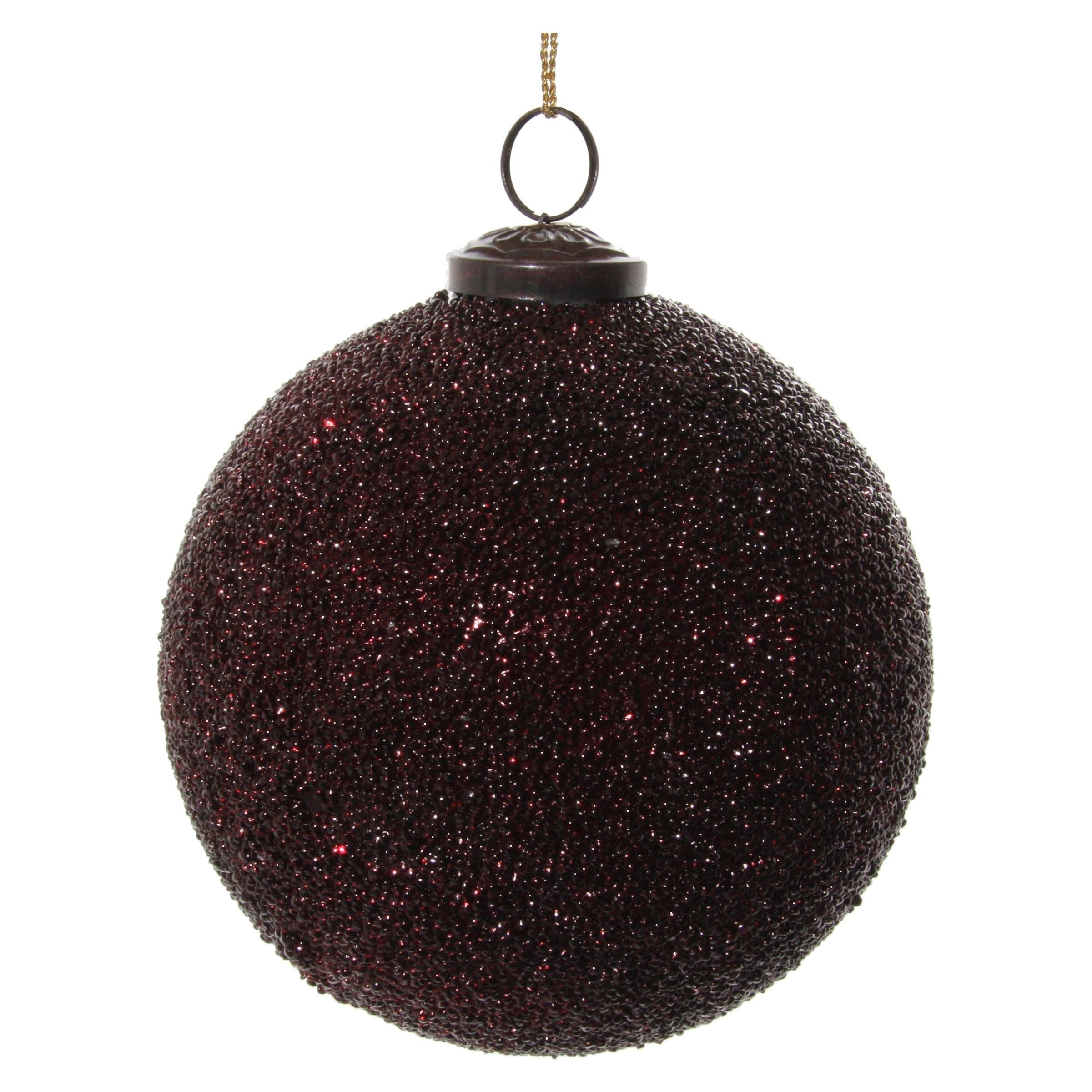 NO Kalėdinis žaisliukas bumbulas su karoliukais, burgundiška spalva, 12 cm