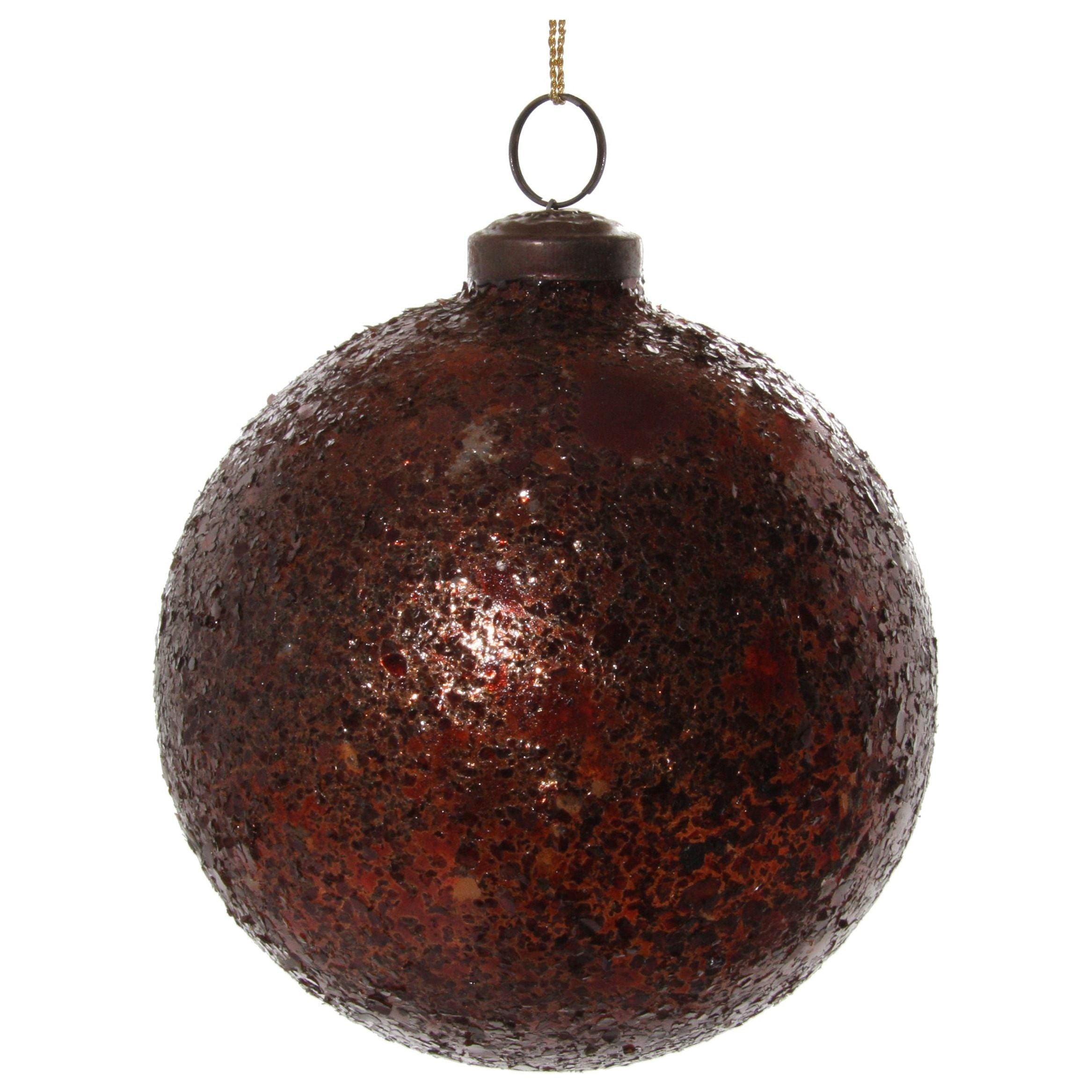 Kalėdinis žaisliukas bumbulas su blizgučiais, ruda spalva, 12 cm