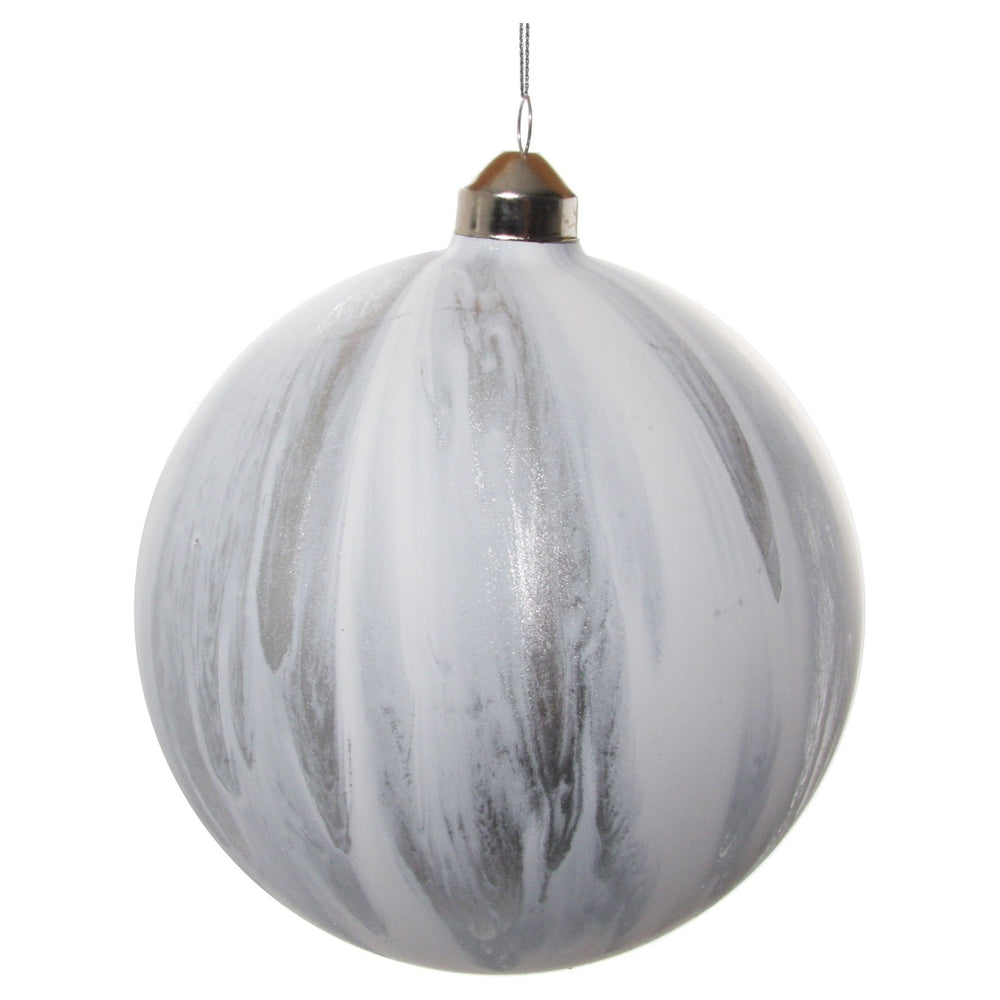 Kalėdinis žaisliukas bumbulas, marmuro imitacija, balta/pilka spalva, 12 cm