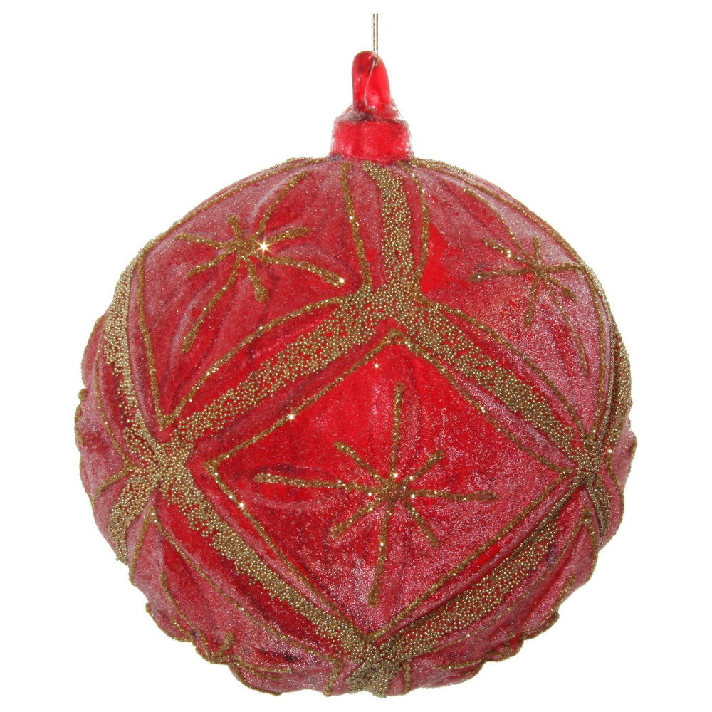 Kalėdinis žaisliukas burbulas su gėlėmis, raudona spalva, 12 cm